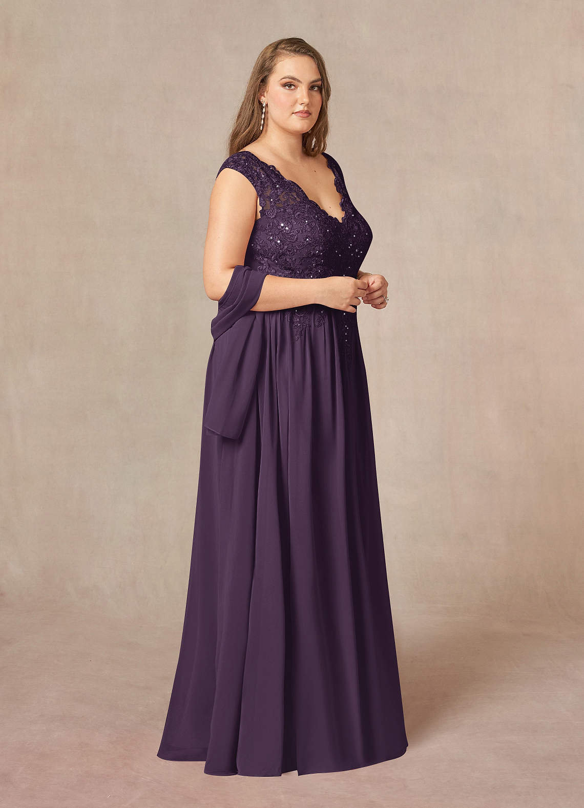 Amethyst A-Line V-Neck Chiffon Mother of the Bride Dress