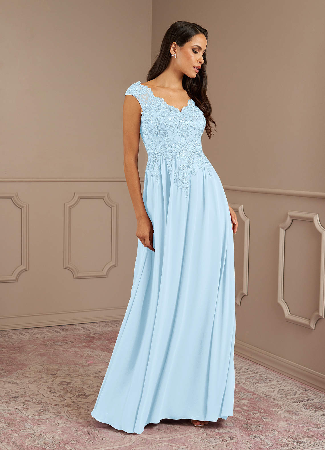 Amethyst A-Line V-Neck Chiffon Mother of the Bride Dress in Sky Blue
