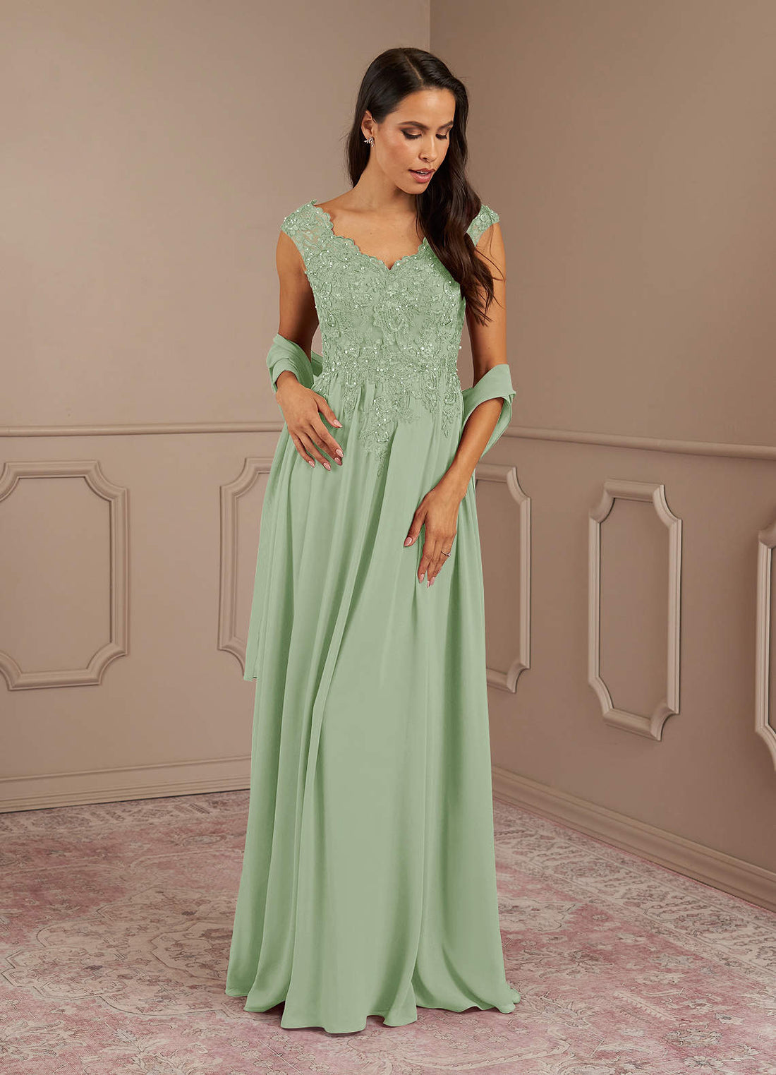 Amethyst A-Line V-Neck Chiffon Mother of the Bride Dress in Dark Navy
