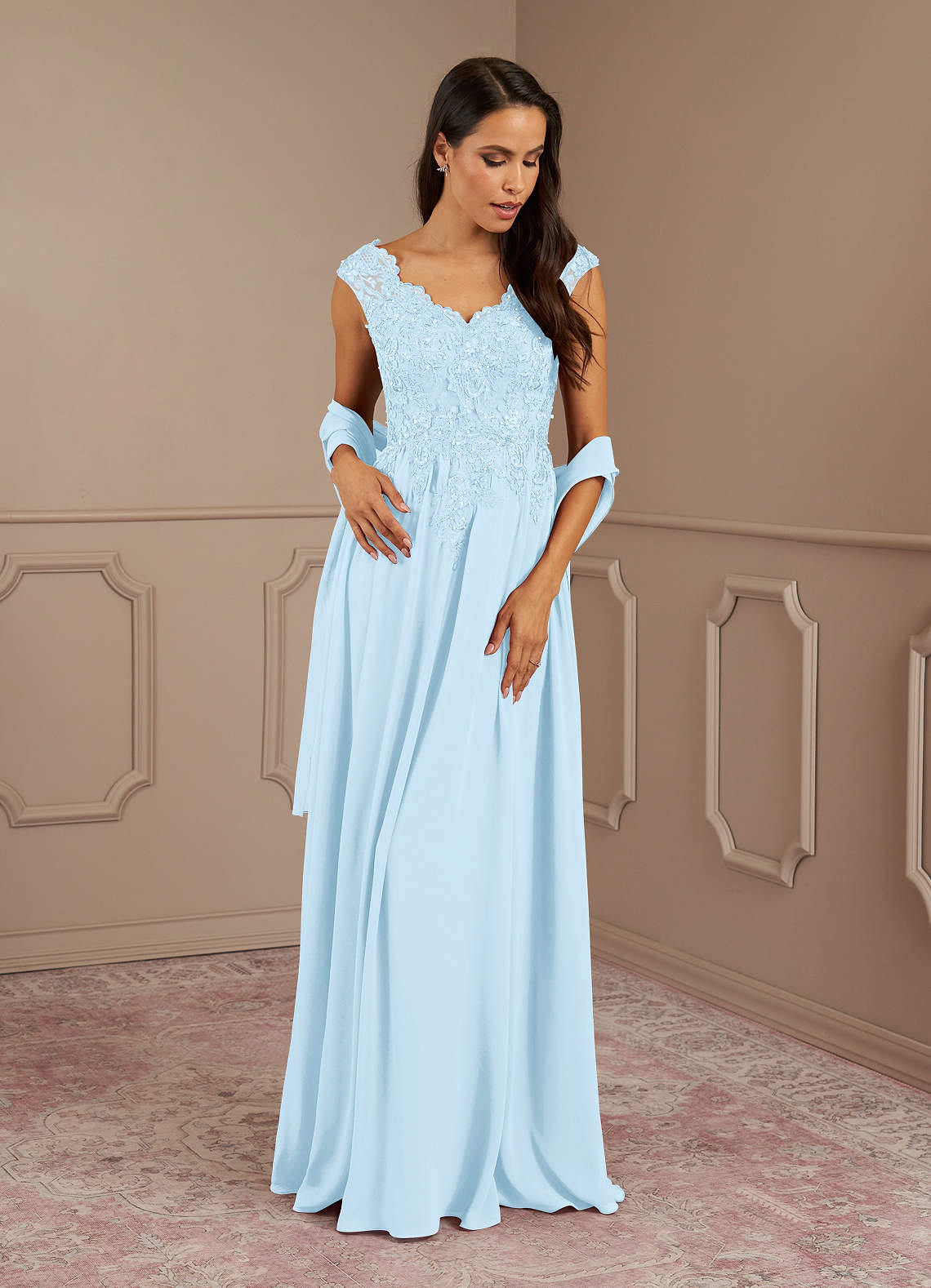 Amethyst A-Line V-Neck Chiffon Mother of the Bride Dress in Sky Blue