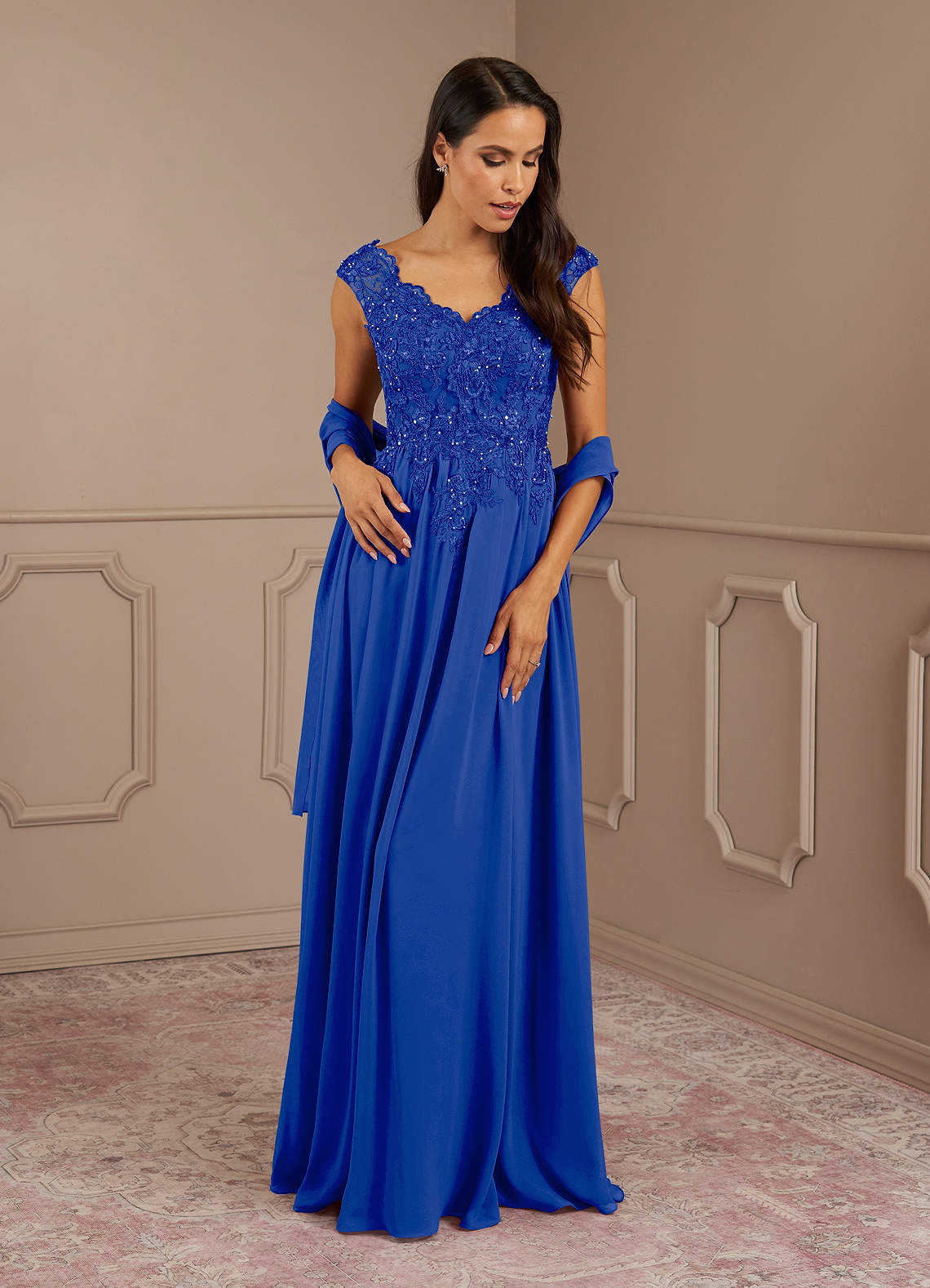 Amethyst A-Line V-Neck Chiffon Mother of the Bride Dress in Royal Blue
