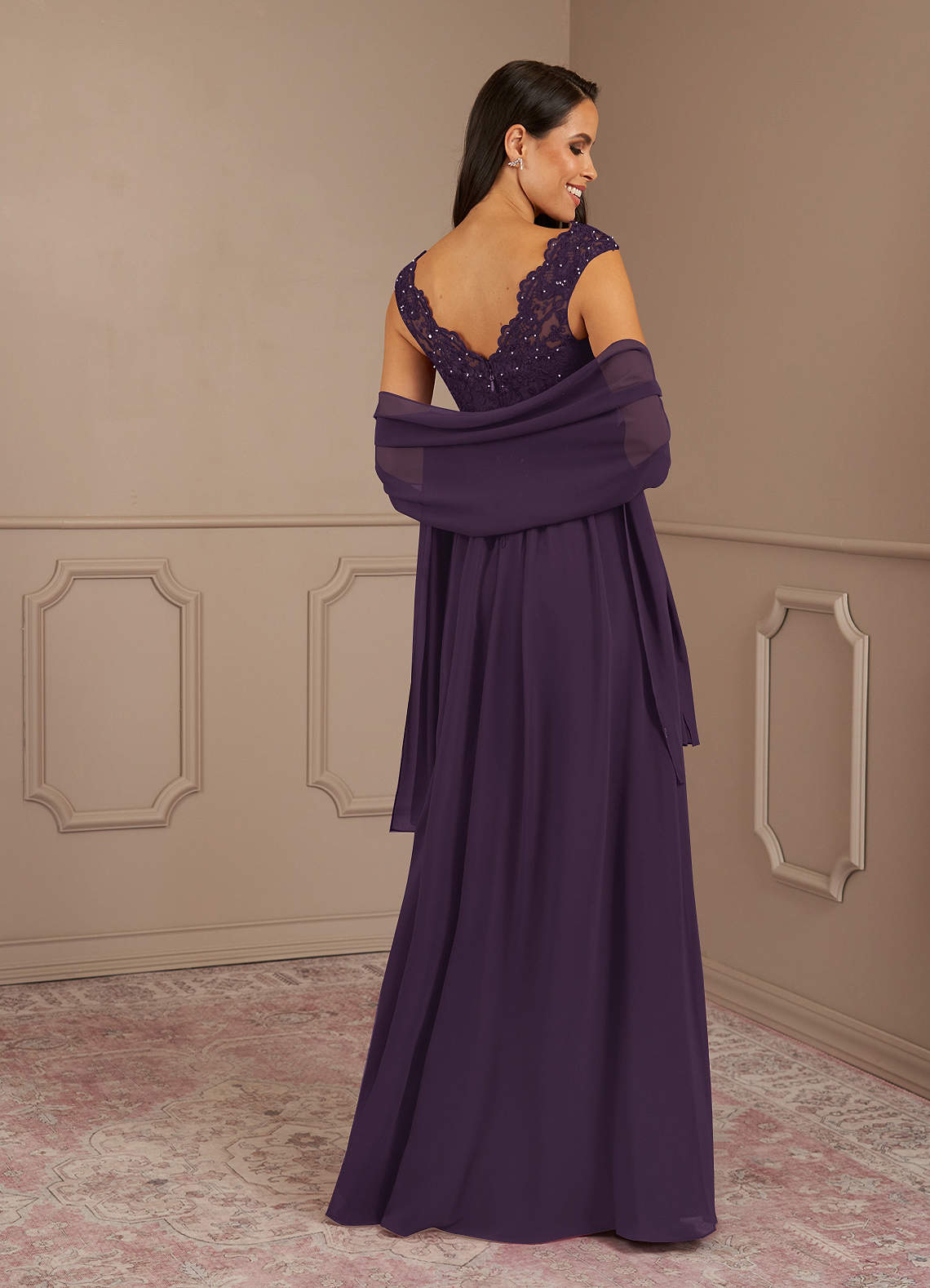 Amethyst A-Line V-Neck Chiffon Mother of the Bride Dress in Plum