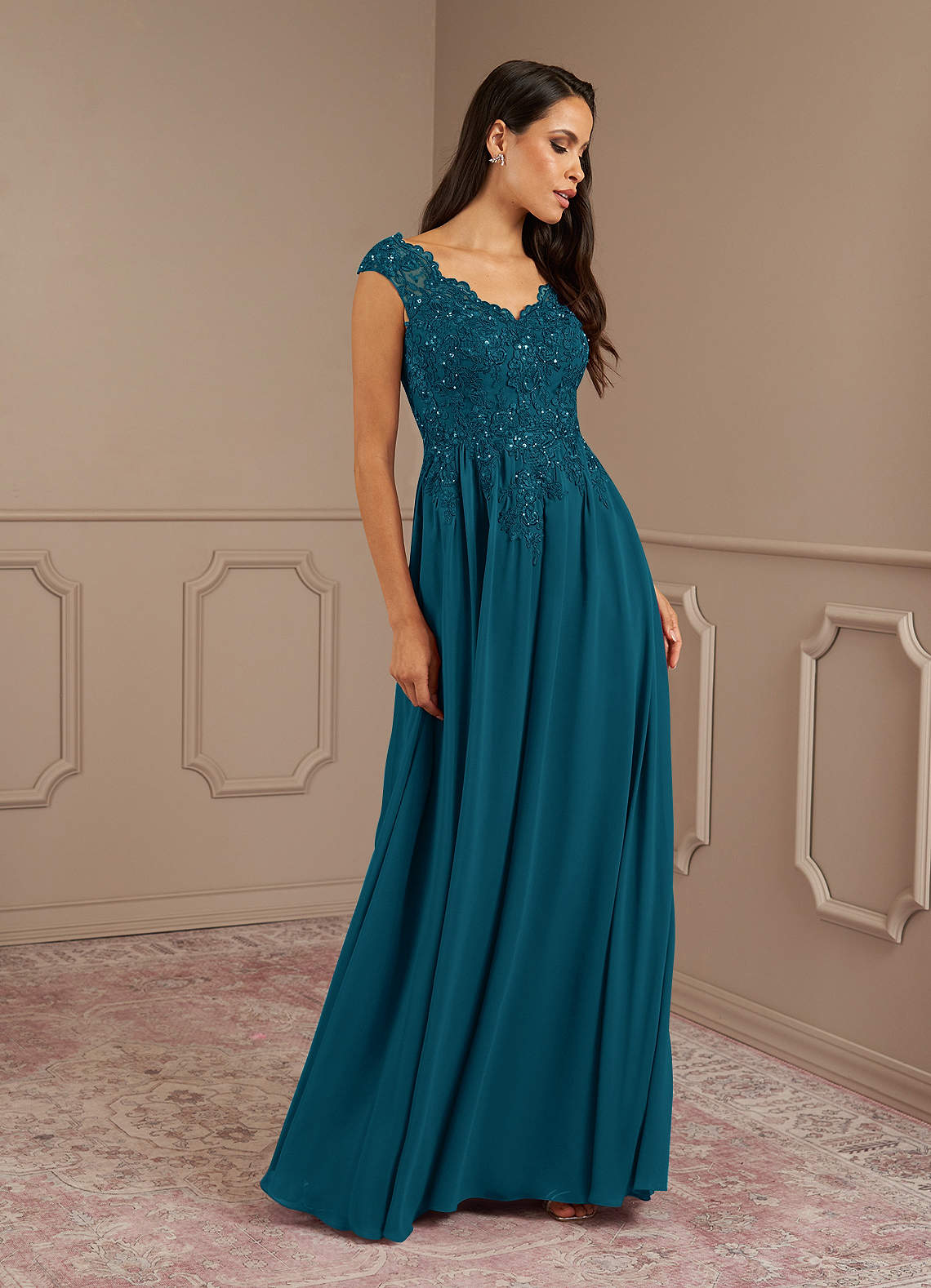 Amethyst A-Line V-Neck Chiffon Mother of the Bride Dress in Ink Blue