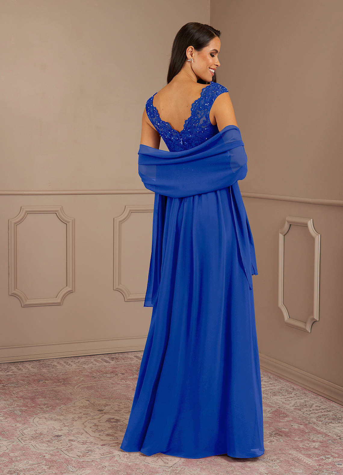 Amethyst A-Line V-Neck Chiffon Mother of the Bride Dress in Royal Blue