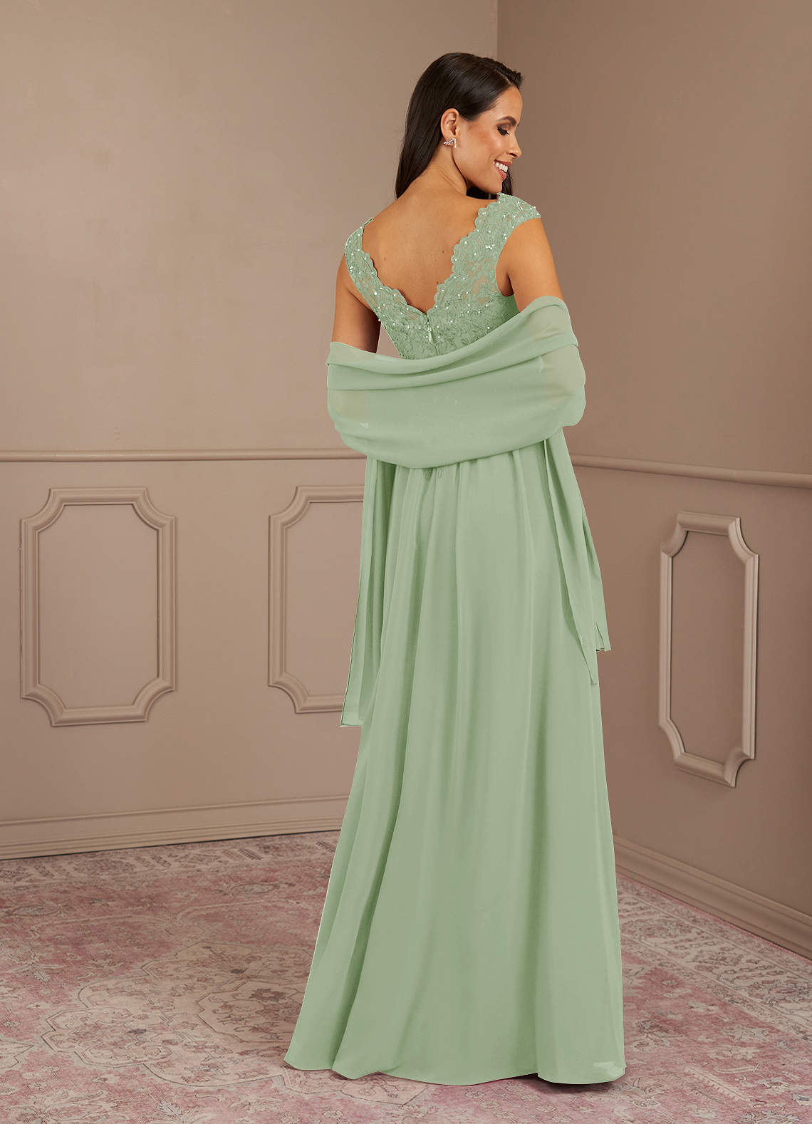 Amethyst A-Line V-Neck Chiffon Mother of the Bride Dress in Dusty Sage