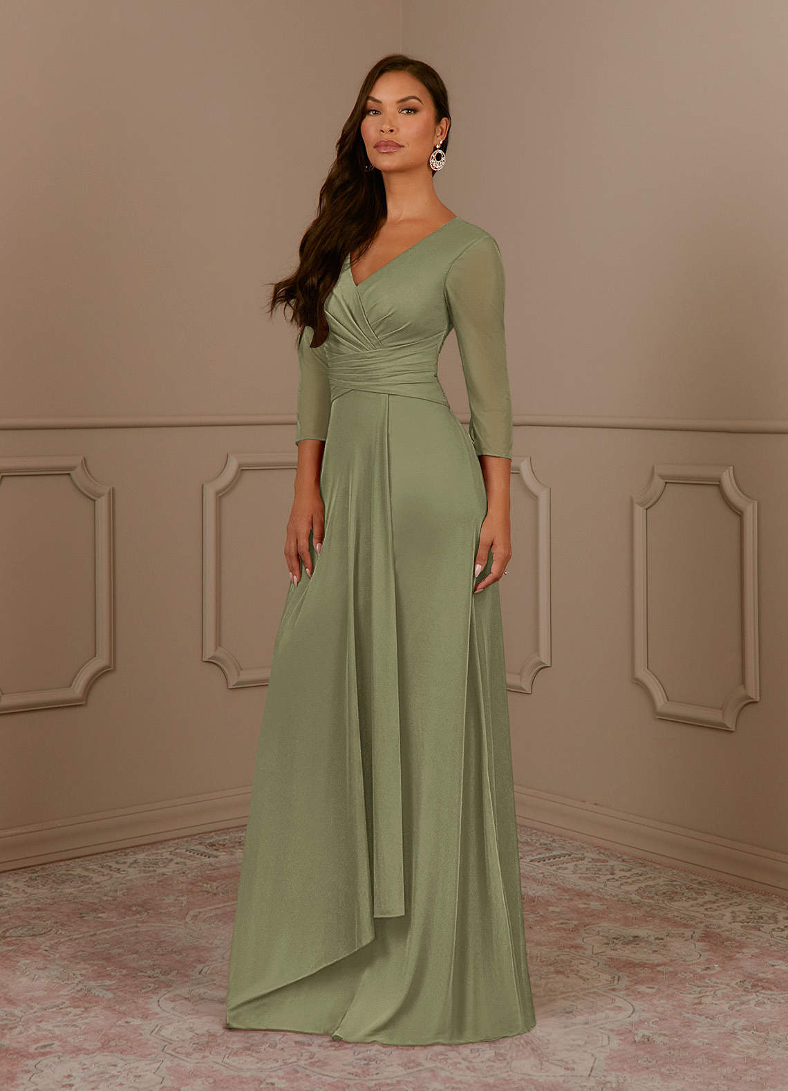 Annetta A-Line V-Neck Mesh Mother of the Bride Dress in Pistachio