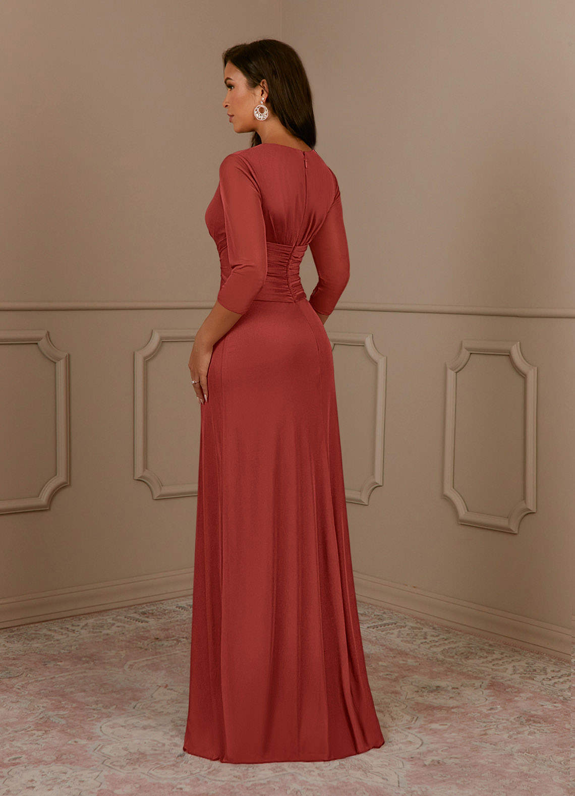 Annetta A-Line V-Neck Mesh Mother of the Bride Dress in Burgundy