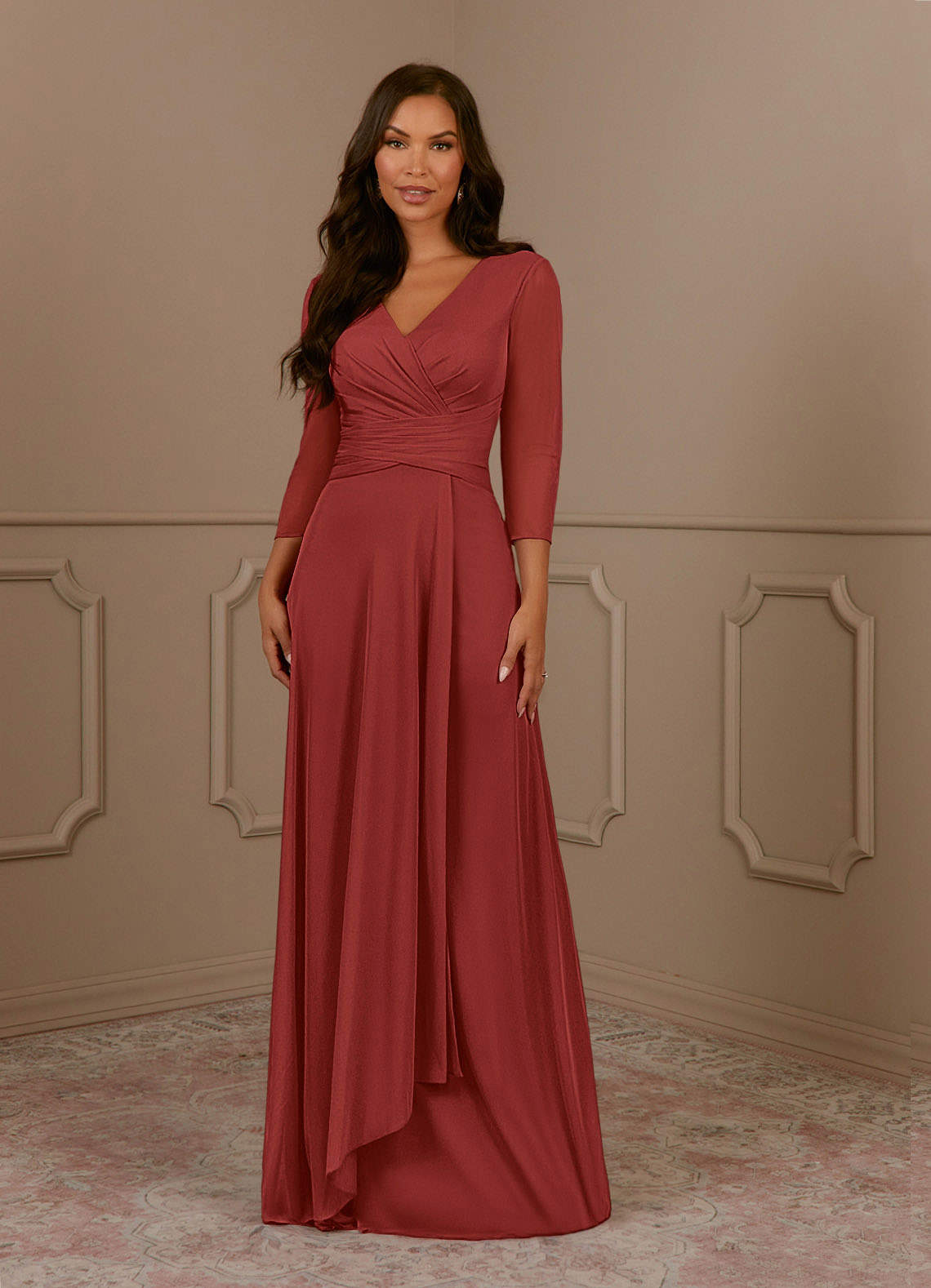 Annetta A-Line V-Neck Mesh Mother of the Bride Dress in Terracotta