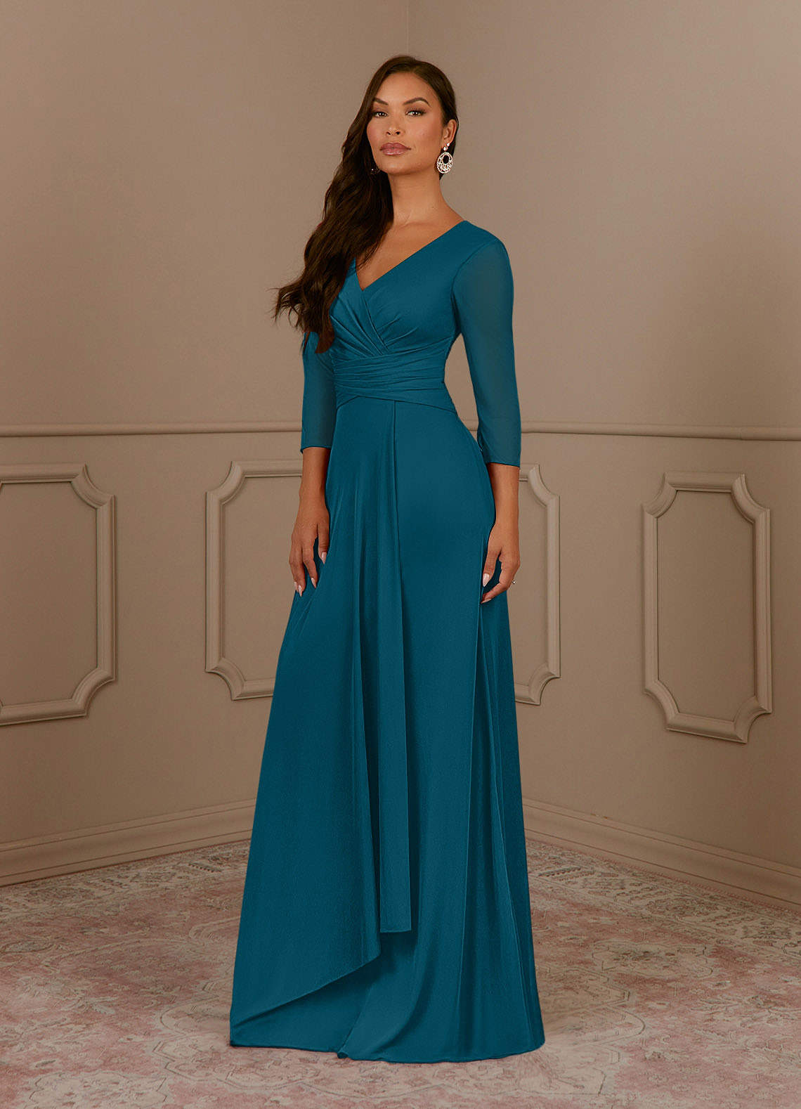 Annetta A-Line V-Neck Mesh Mother of the Bride Dress in Ink Blue