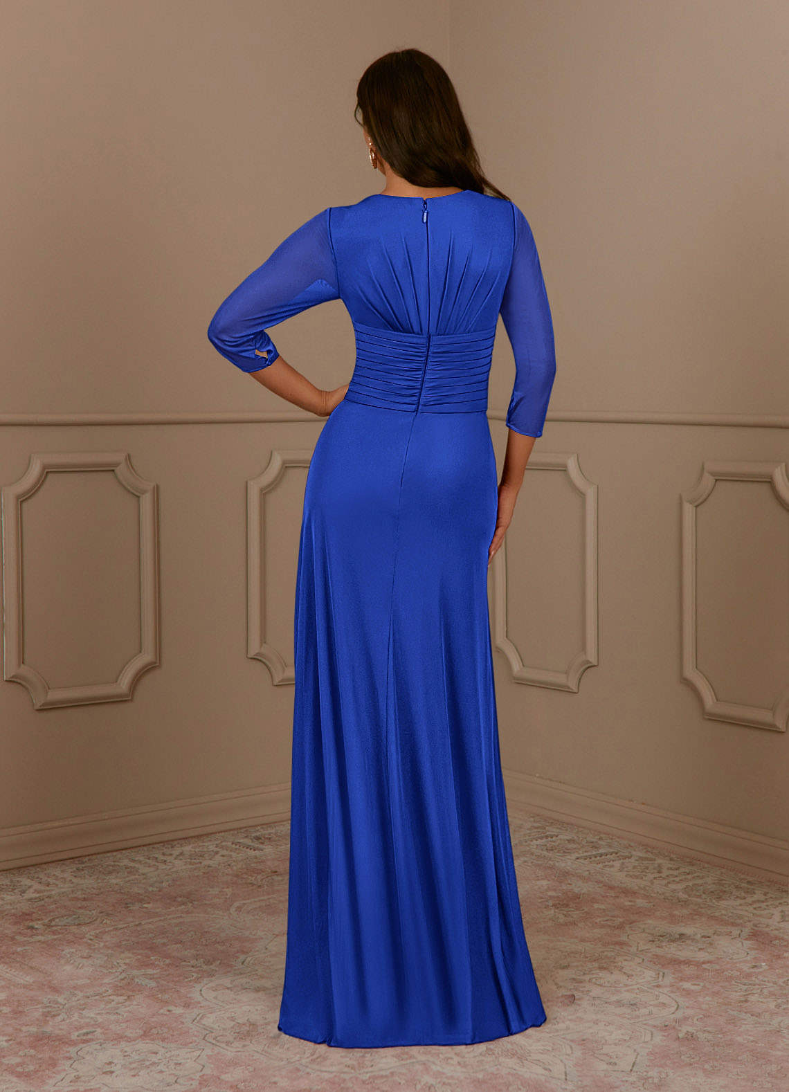 Annetta A-Line V-Neck Mesh Mother of the Bride Dress in Royal Blue