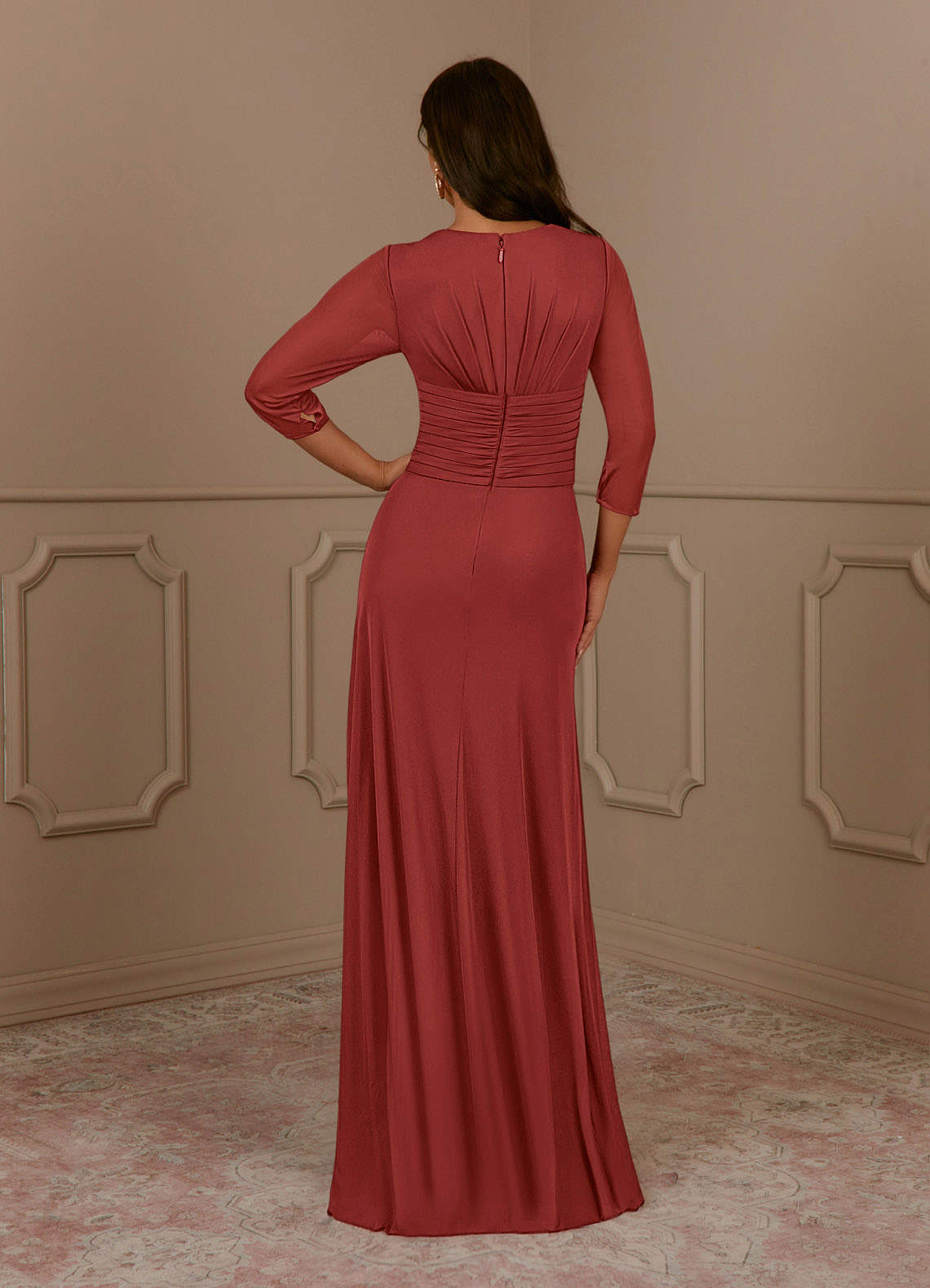 Annetta A-Line V-Neck Mesh Mother of the Bride Dress in Terracotta