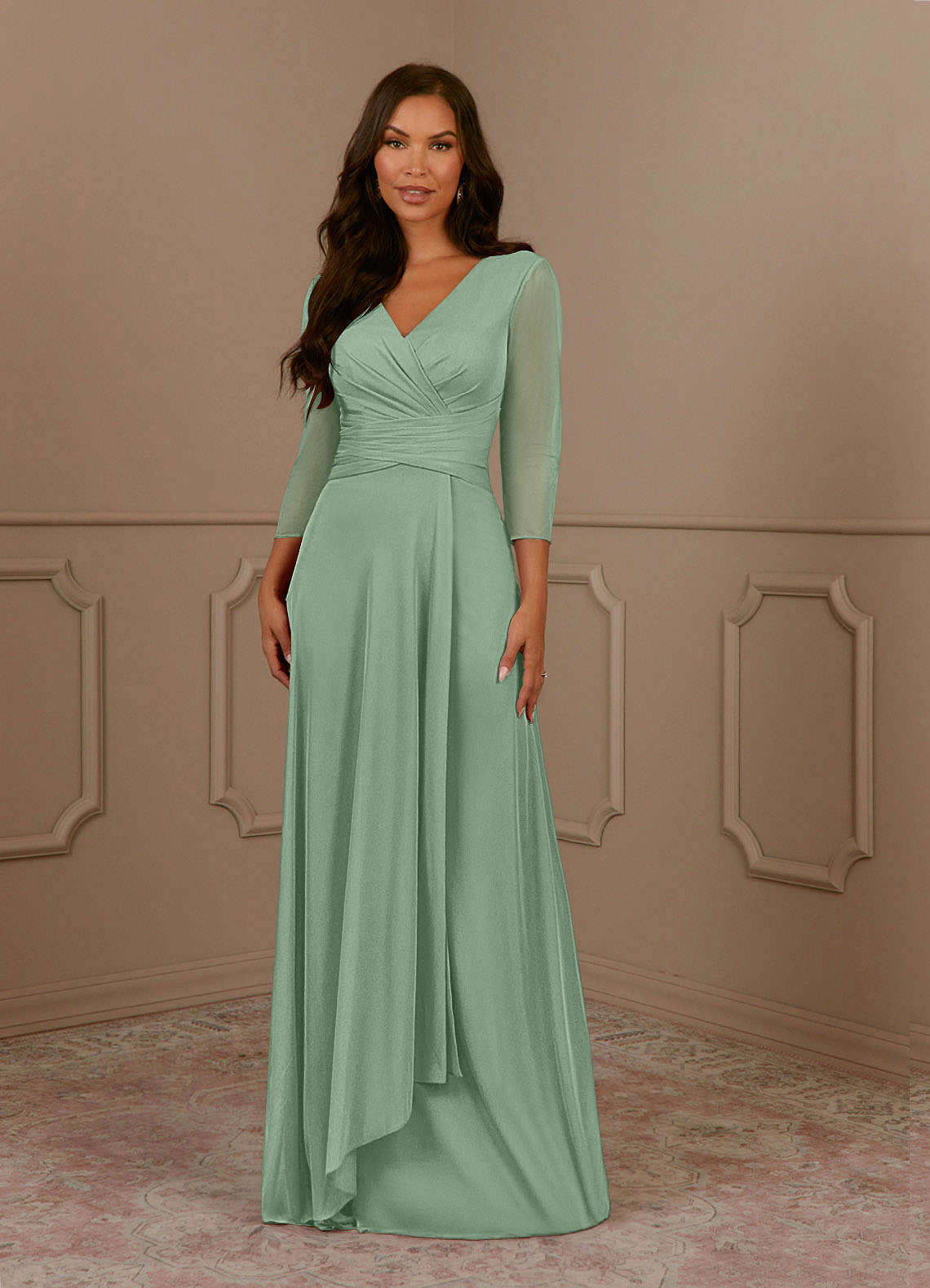 Annetta A-Line V-Neck Mesh Mother of the Bride Dress in matcha
