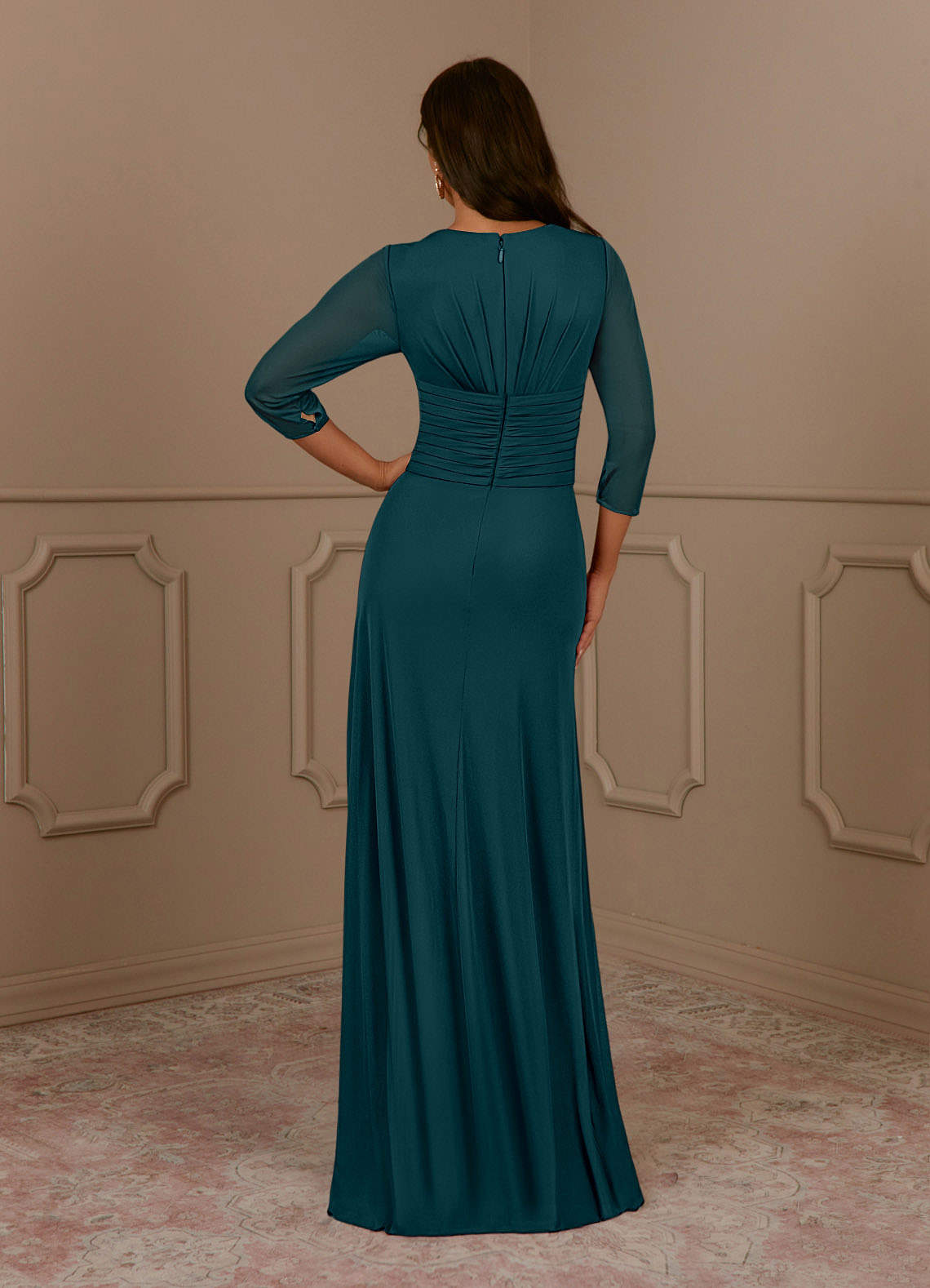 Annetta A-Line V-Neck Mesh Mother of the Bride Dress in Pine