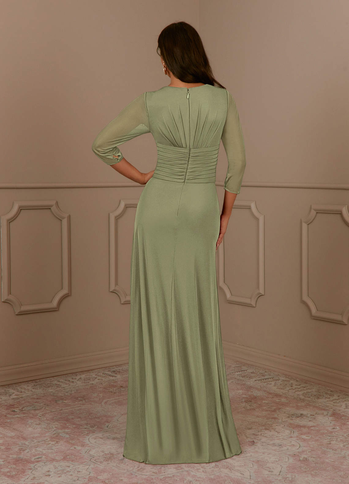 Annetta A-Line V-Neck Mesh Mother of the Bride Dress in Pistachio