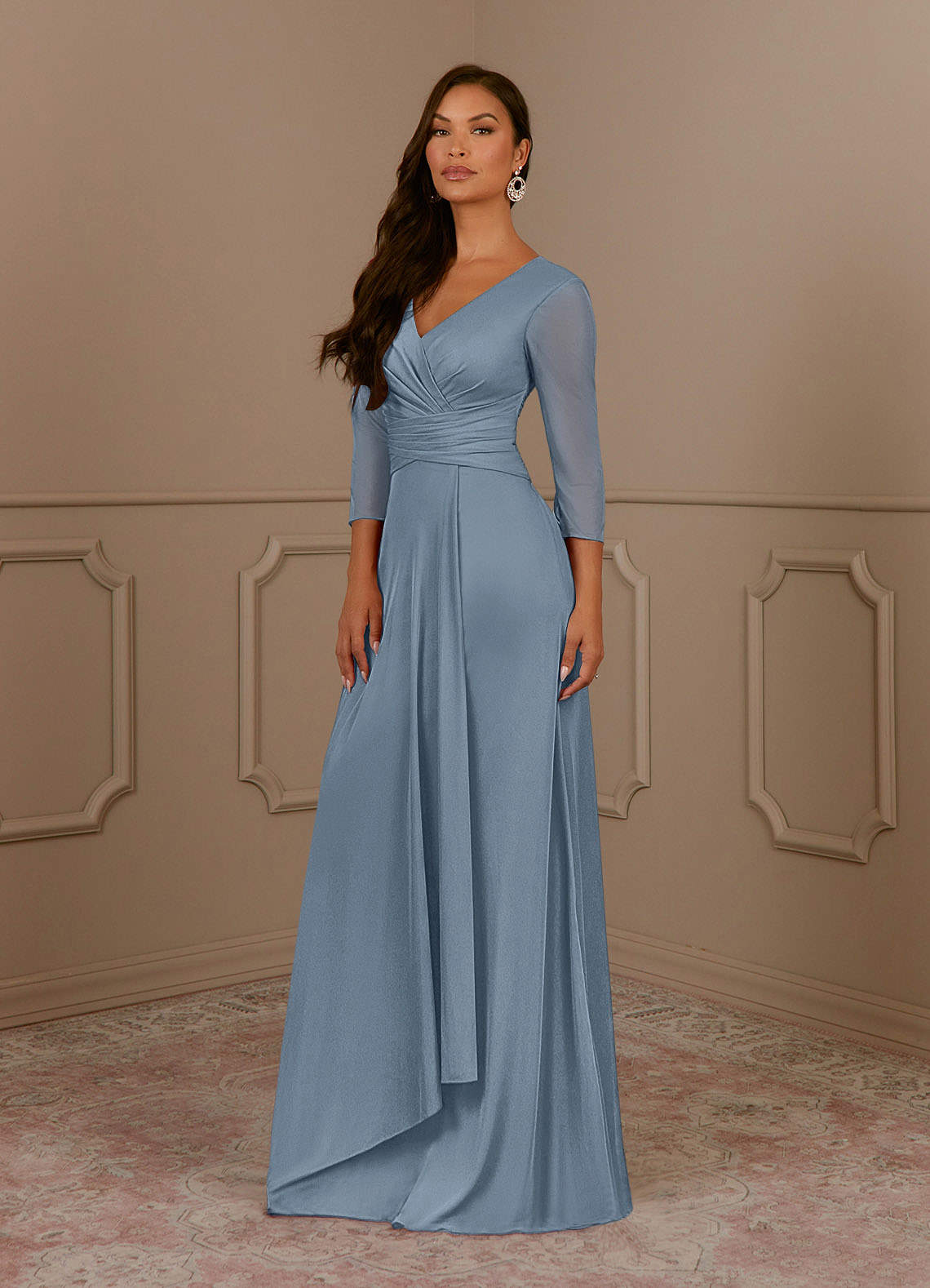 Annetta A-Line V-Neck Mesh Mother of the Bride Dress in dusty blue