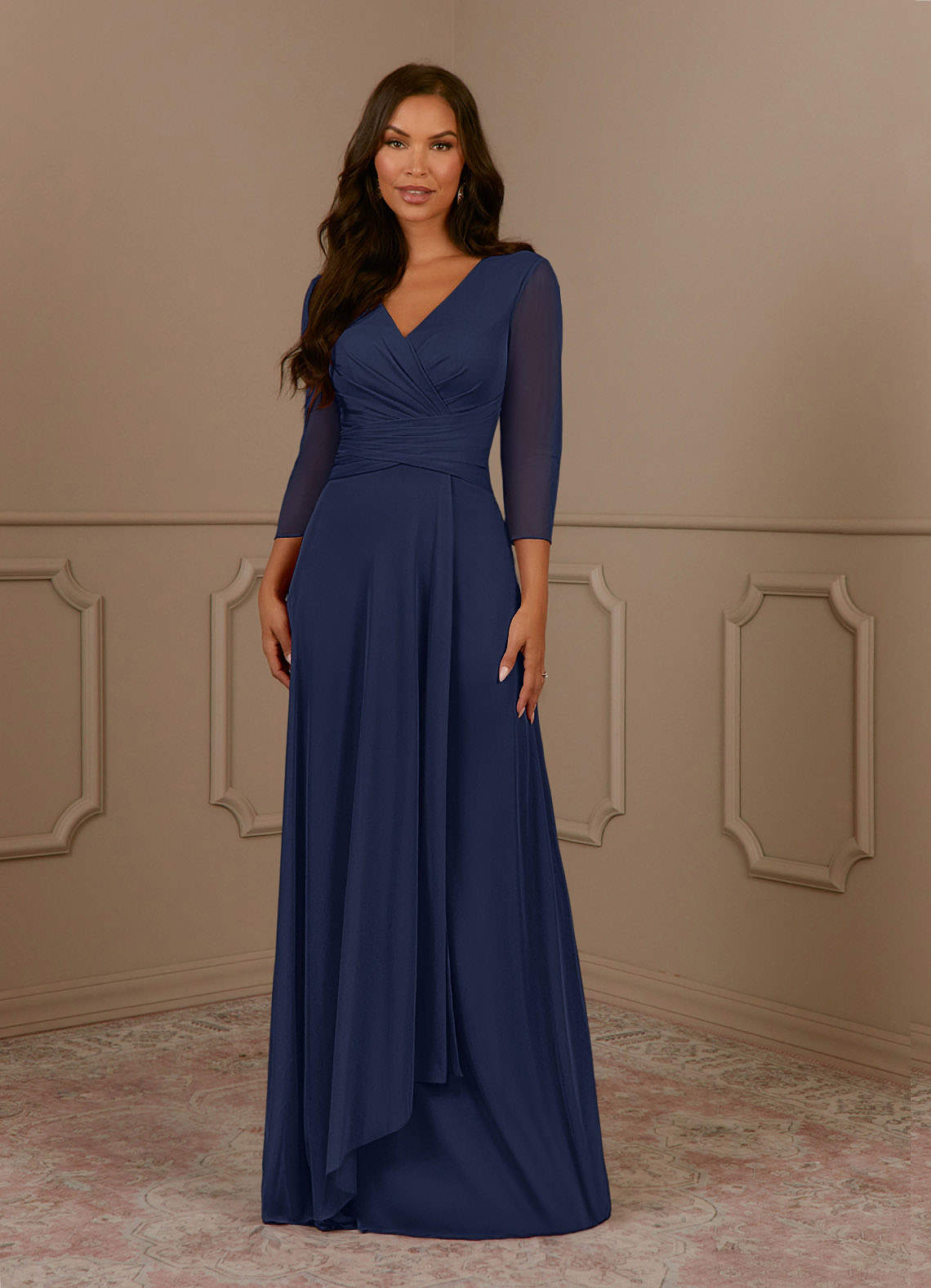 Annetta A-Line V-Neck Mesh Mother of the Bride Dress in Dark Navy