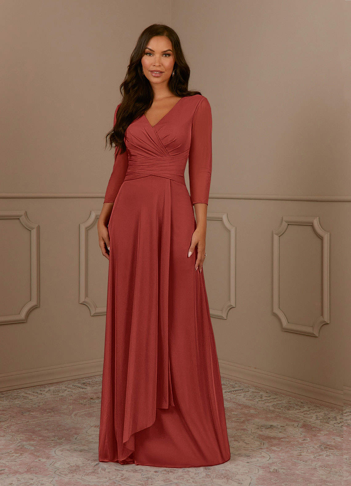 Annetta A-Line V-Neck Mesh Mother of the Bride Dress in Burgundy