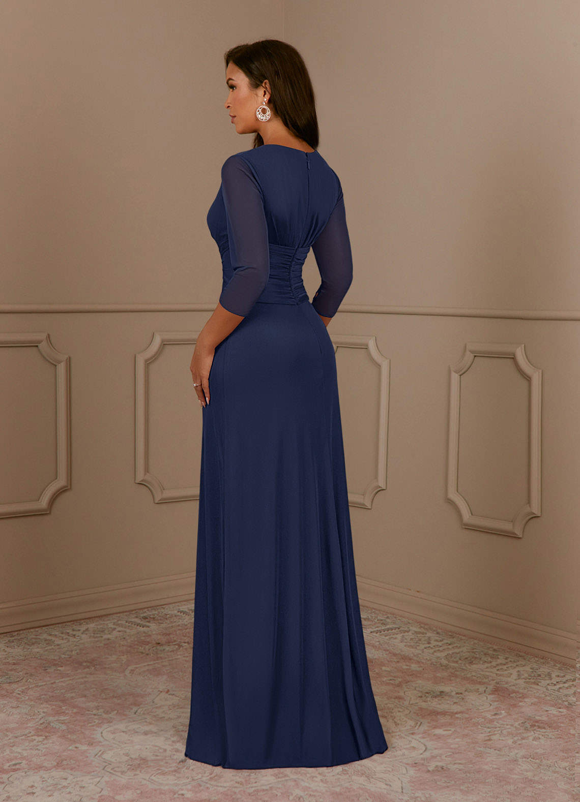 Annetta A-Line V-Neck Mesh Mother of the Bride Dress in Dark Navy