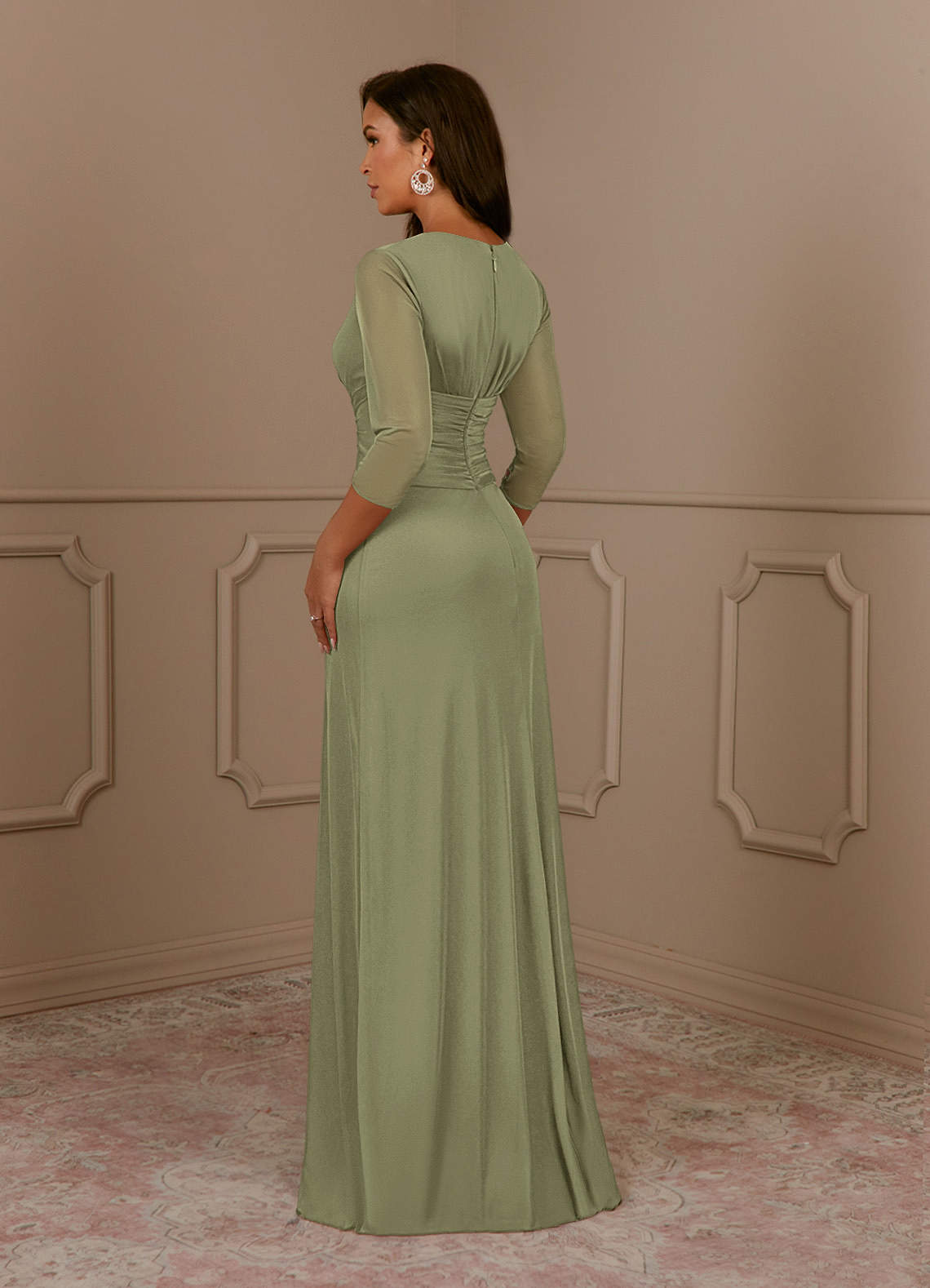 Annetta A-Line V-Neck Mesh Mother of the Bride Dress in Pistachio