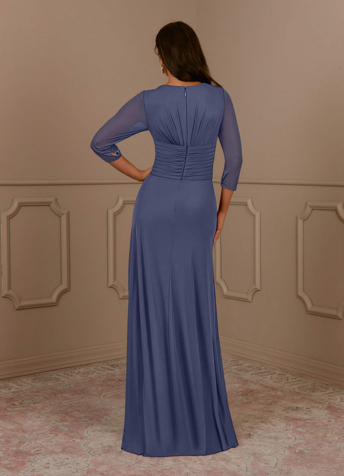 Annetta A-Line V-Neck Mesh Mother of the Bride Dress in Stormy