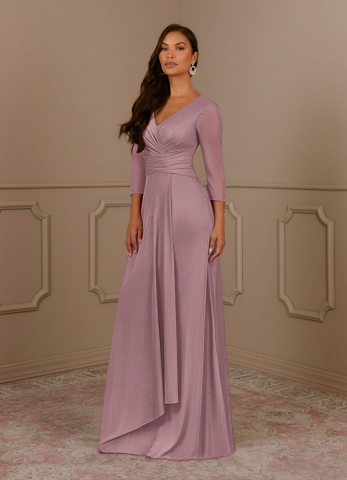 Annetta A-Line V-Neck Mesh Mother of the Bride Dress in Dusty Rose
