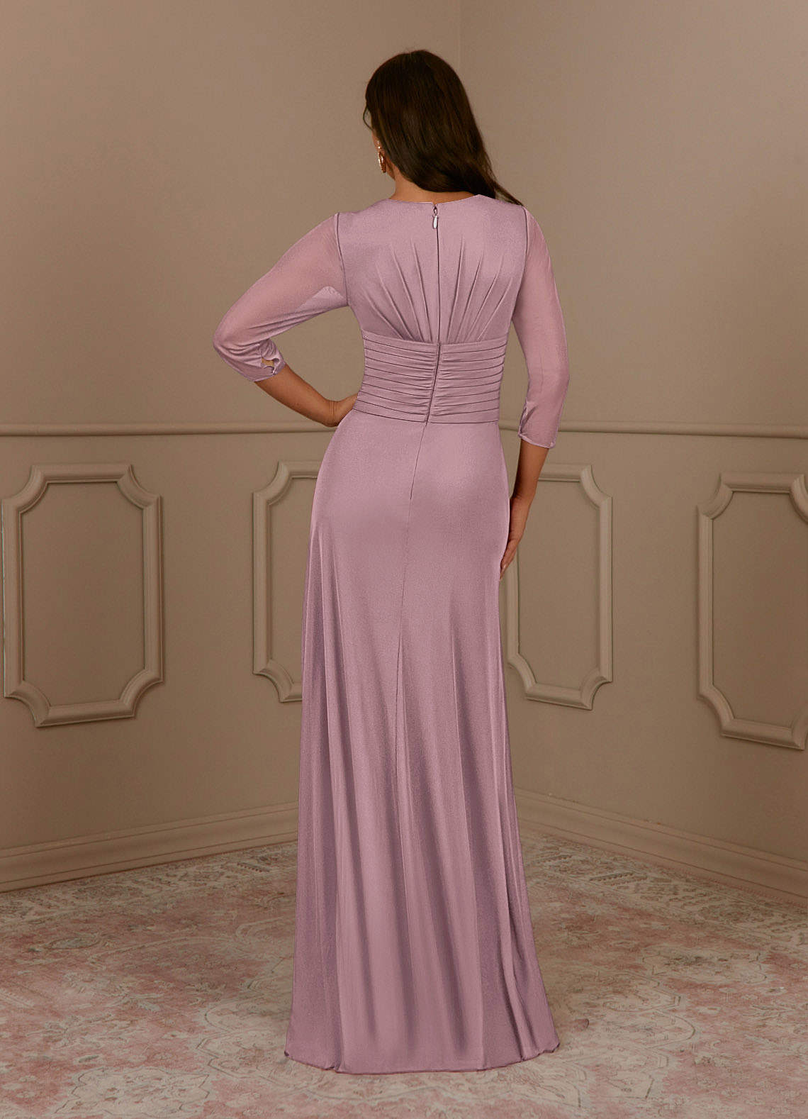 Annetta A-Line V-Neck Mesh Mother of the Bride Dress in Dusty Rose