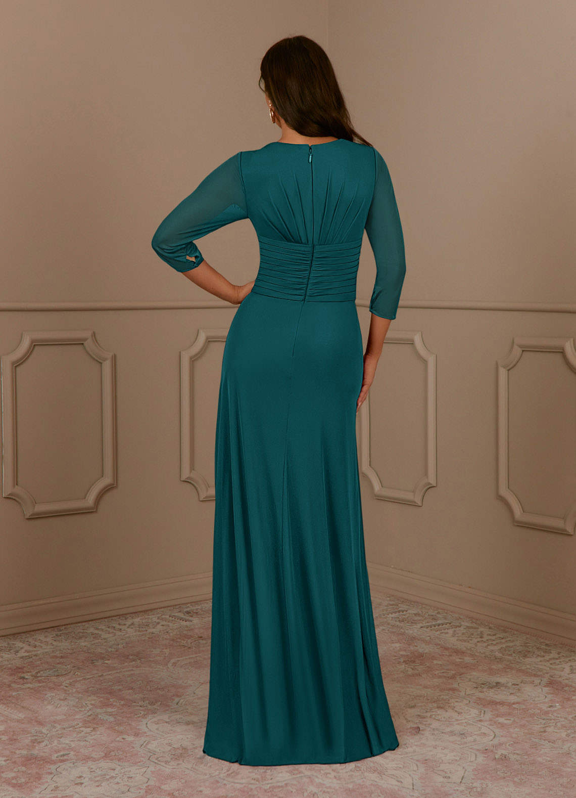 Annetta A-Line V-Neck Mesh Mother of the Bride Dress in Peacock