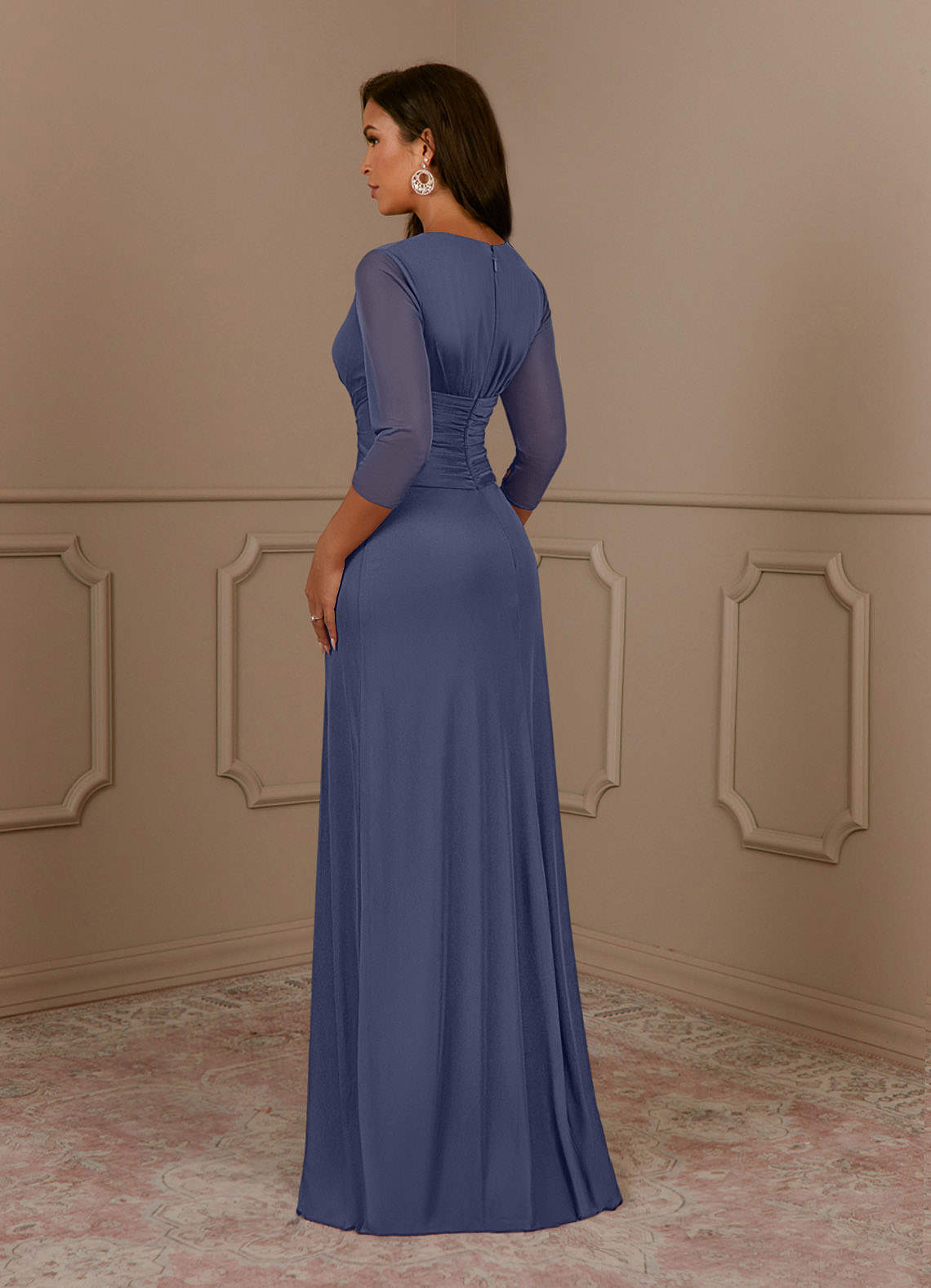 Annetta A-Line V-Neck Mesh Mother of the Bride Dress in Stormy