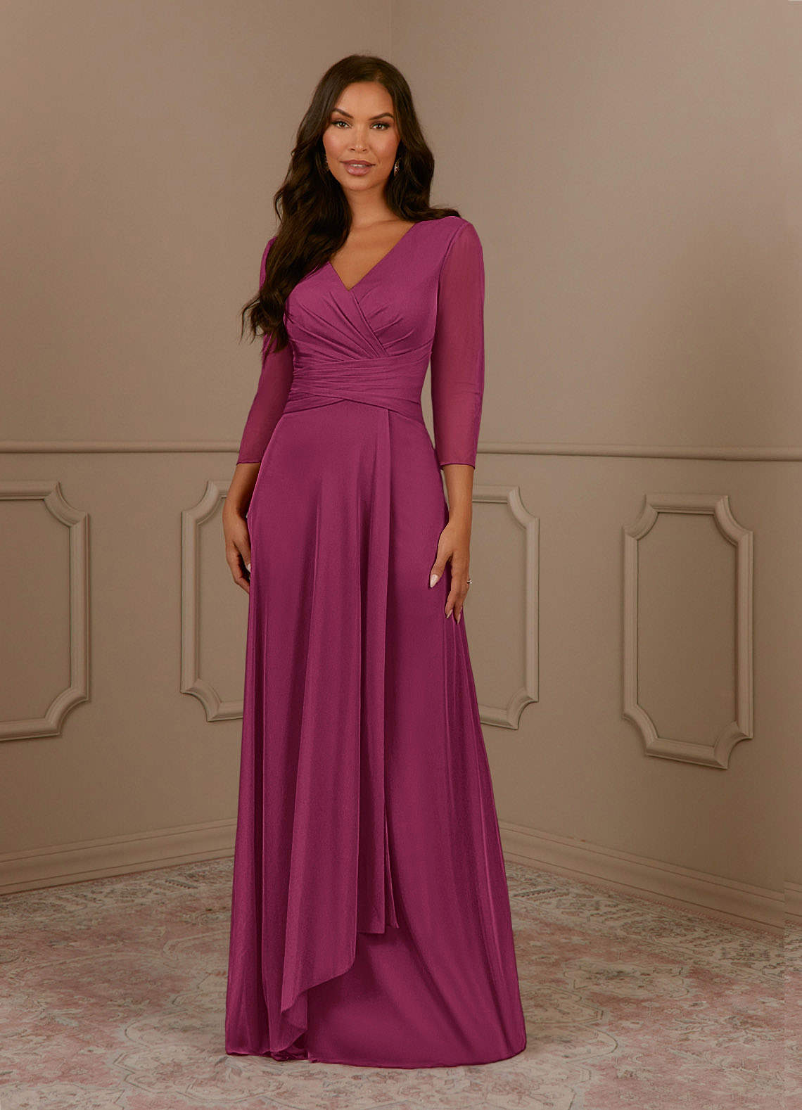 Annetta A-Line V-Neck Mesh Mother of the Bride Dress in Rust