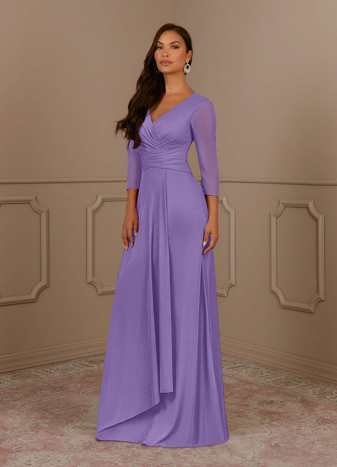 Annetta A-Line V-Neck Mesh Mother of the Bride Dress in Tahiti