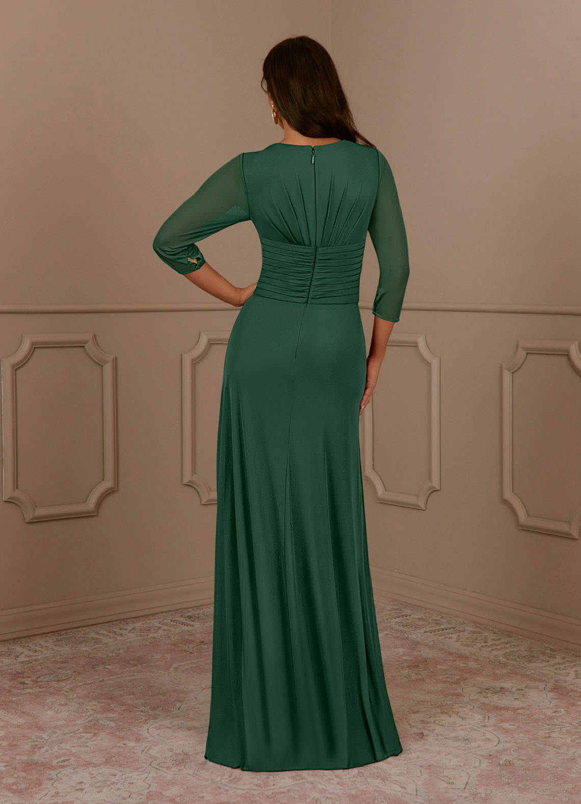 Annetta A-Line V-Neck Mesh Mother of the Bride Dress in Dark Green