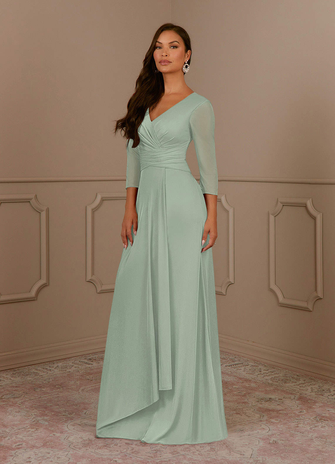 Annetta A-Line V-Neck Mesh Mother of the Bride Dress in Dusty Sage