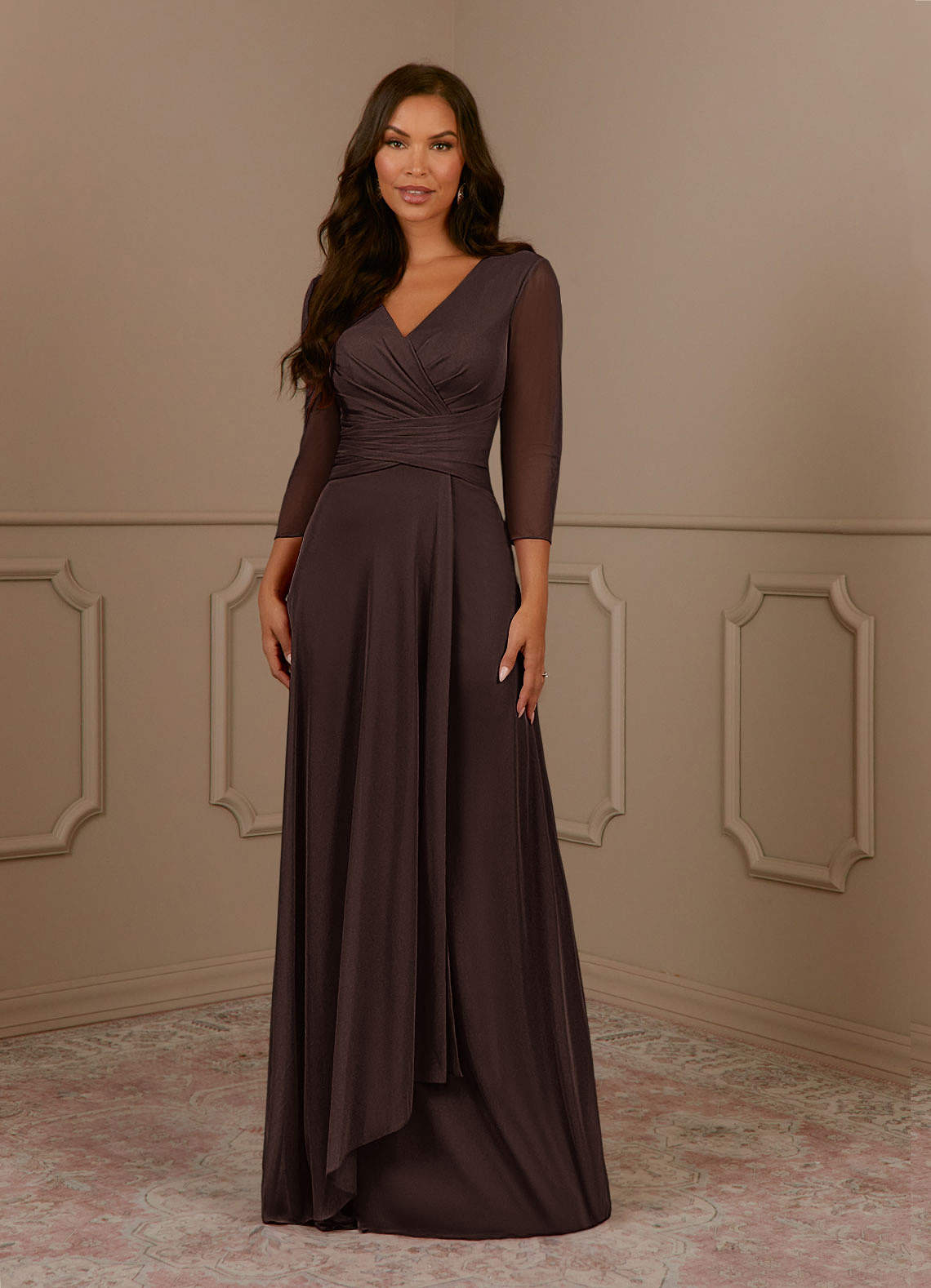 Annetta A-Line V-Neck Mesh Mother of the Bride Dress in Ganache