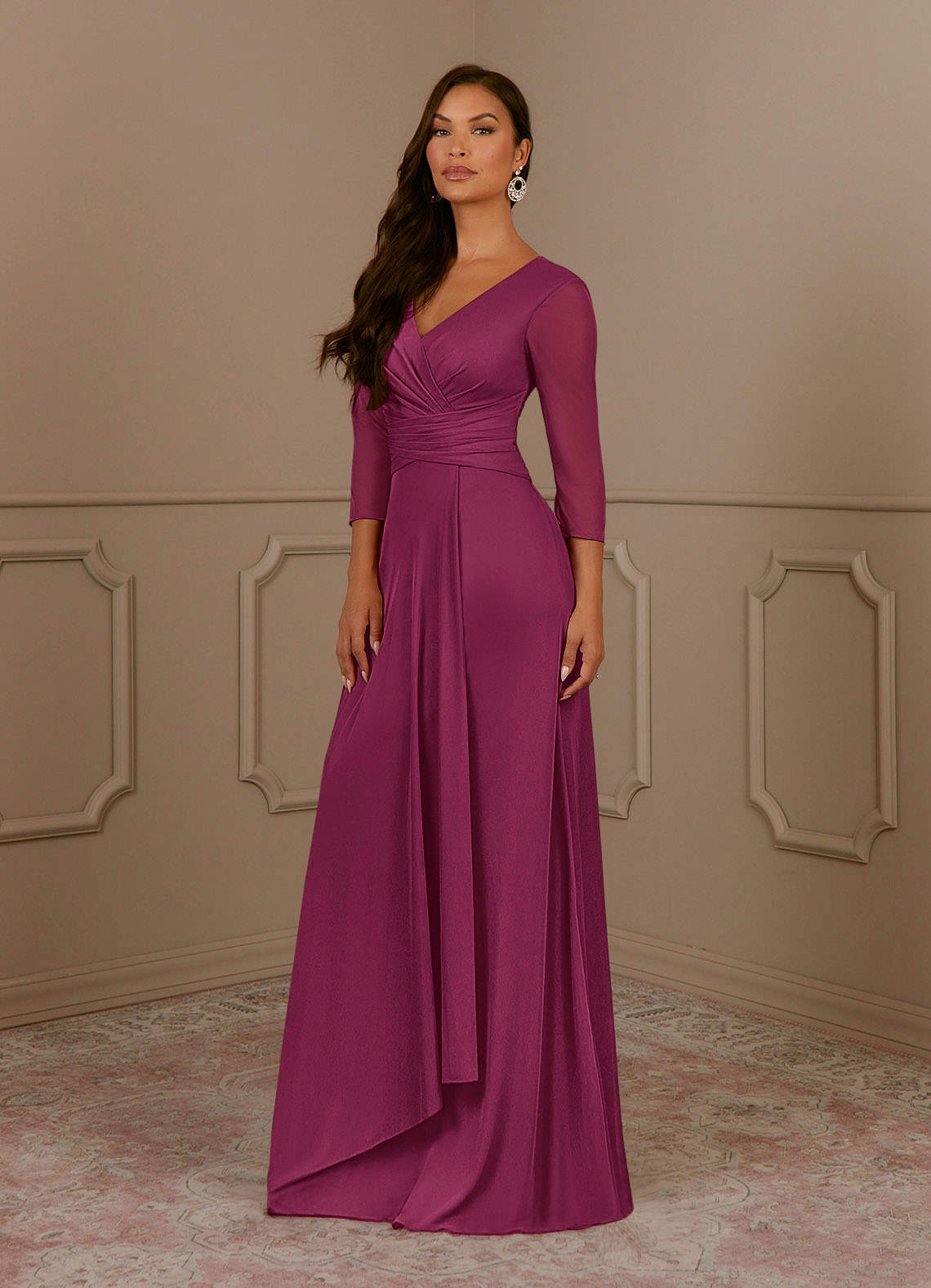 Annetta A-Line V-Neck Mesh Mother of the Bride Dress in Rust