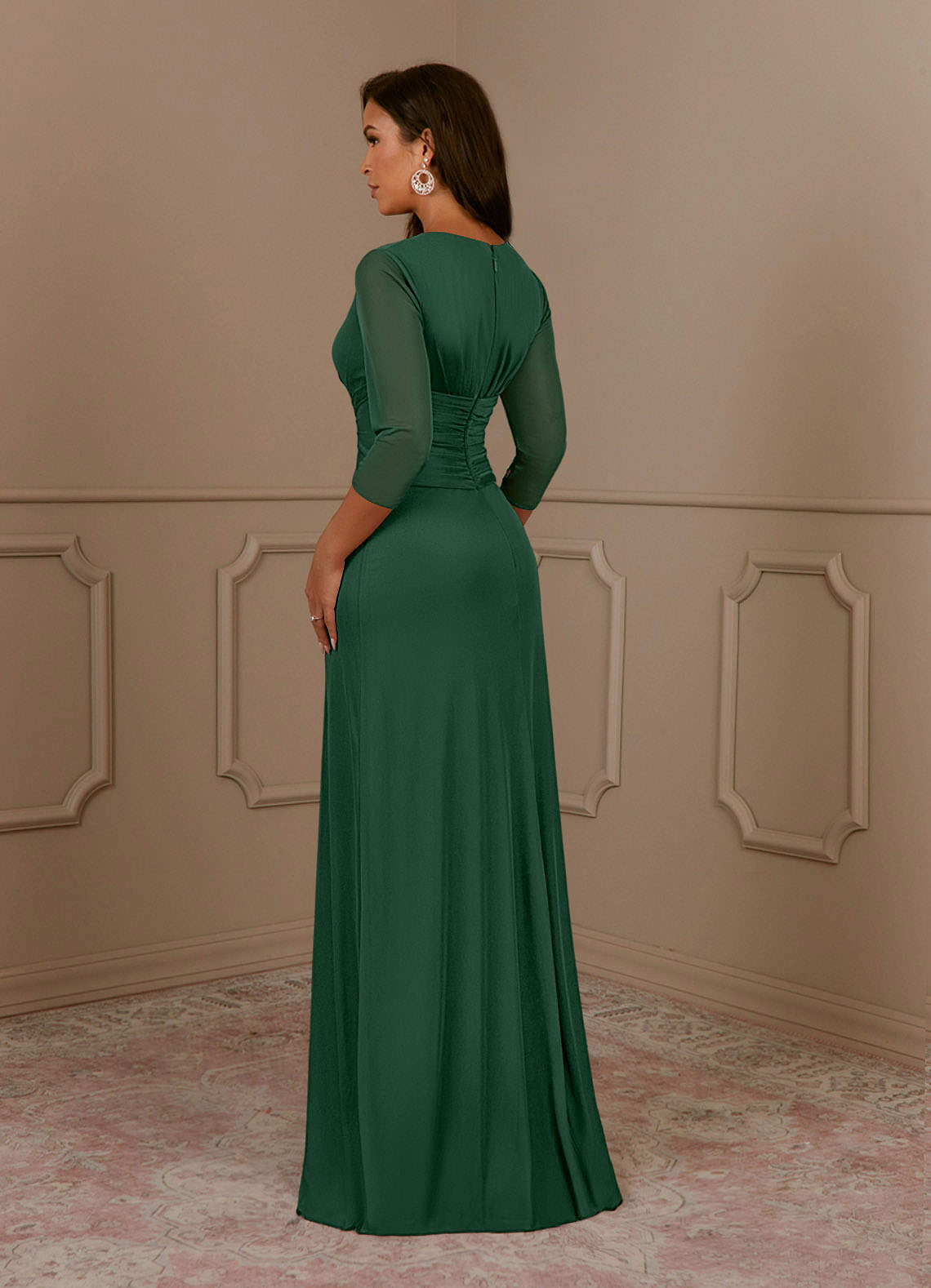 Annetta A-Line V-Neck Mesh Mother of the Bride Dress in Dark Green