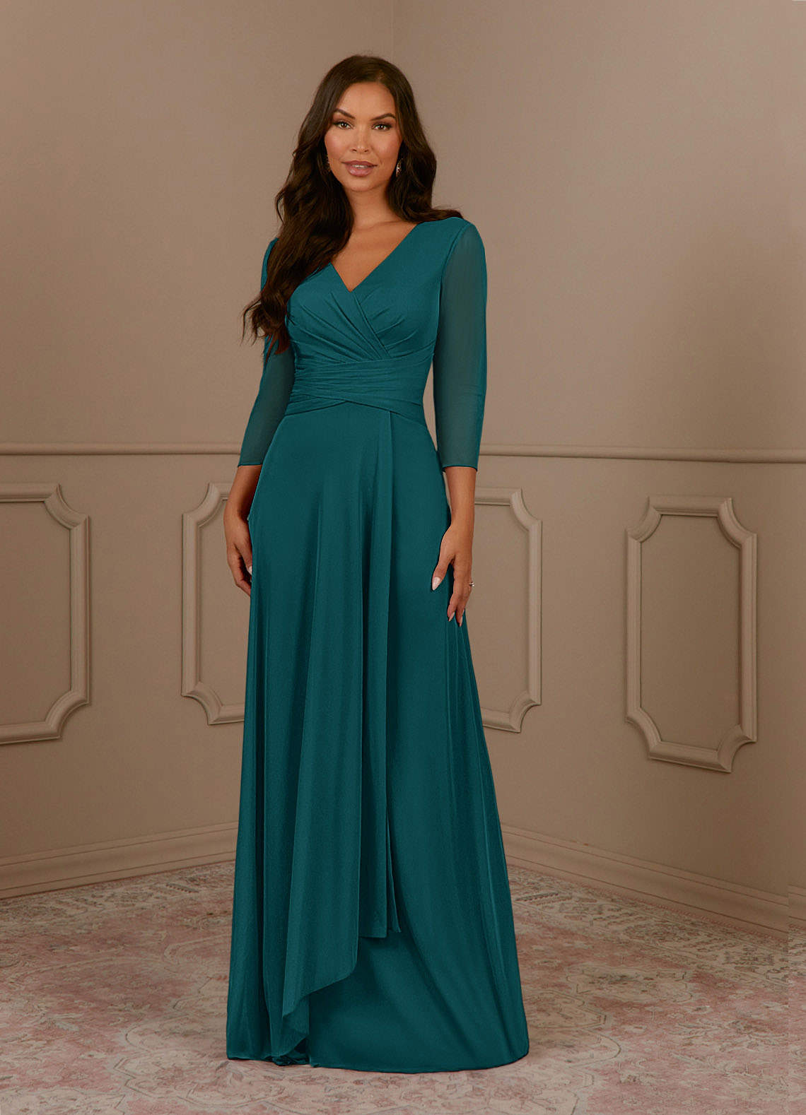 Annetta A-Line V-Neck Mesh Mother of the Bride Dress in Peacock