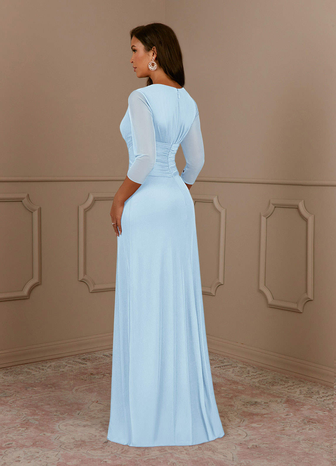 Annetta A-Line V-Neck Mesh Mother of the Bride Dress in Sky Blue
