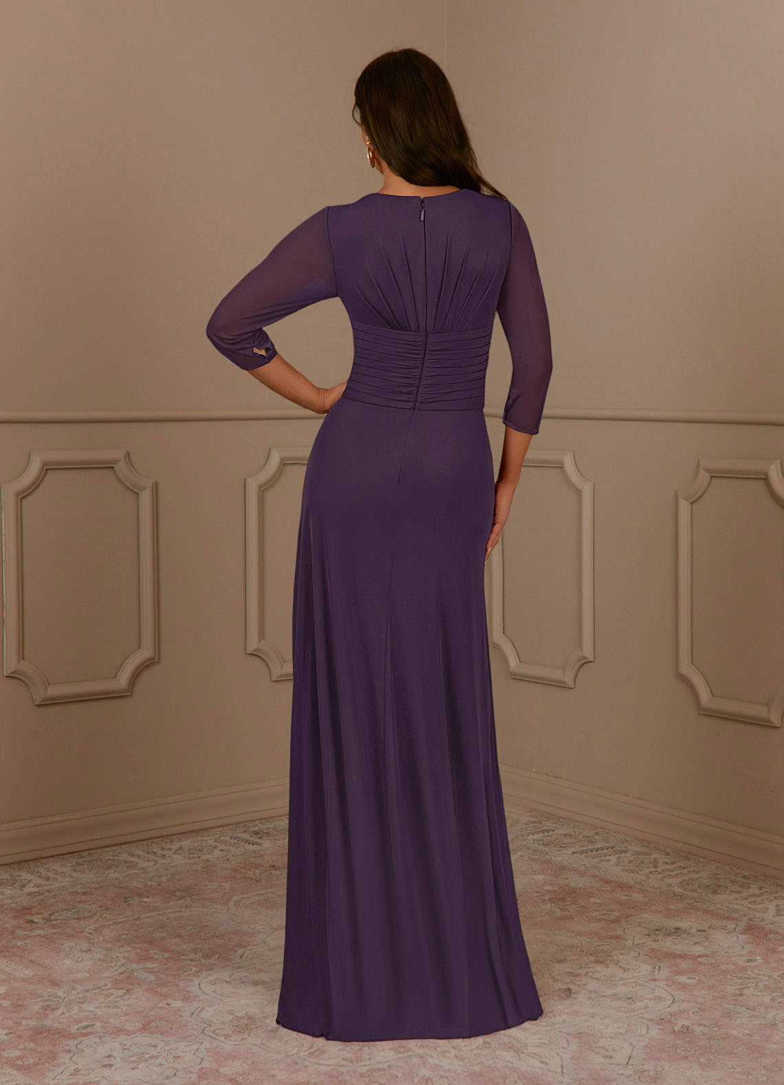 Annetta A-Line V-Neck Mesh Mother of the Bride Dress in Plum