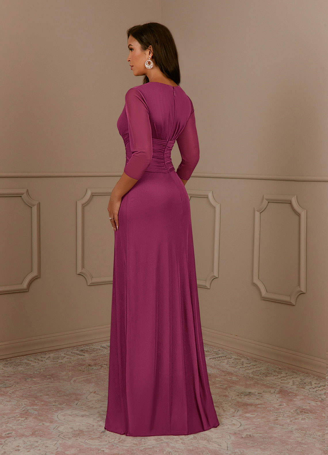 Annetta A-Line V-Neck Mesh Mother of the Bride Dress in Rust