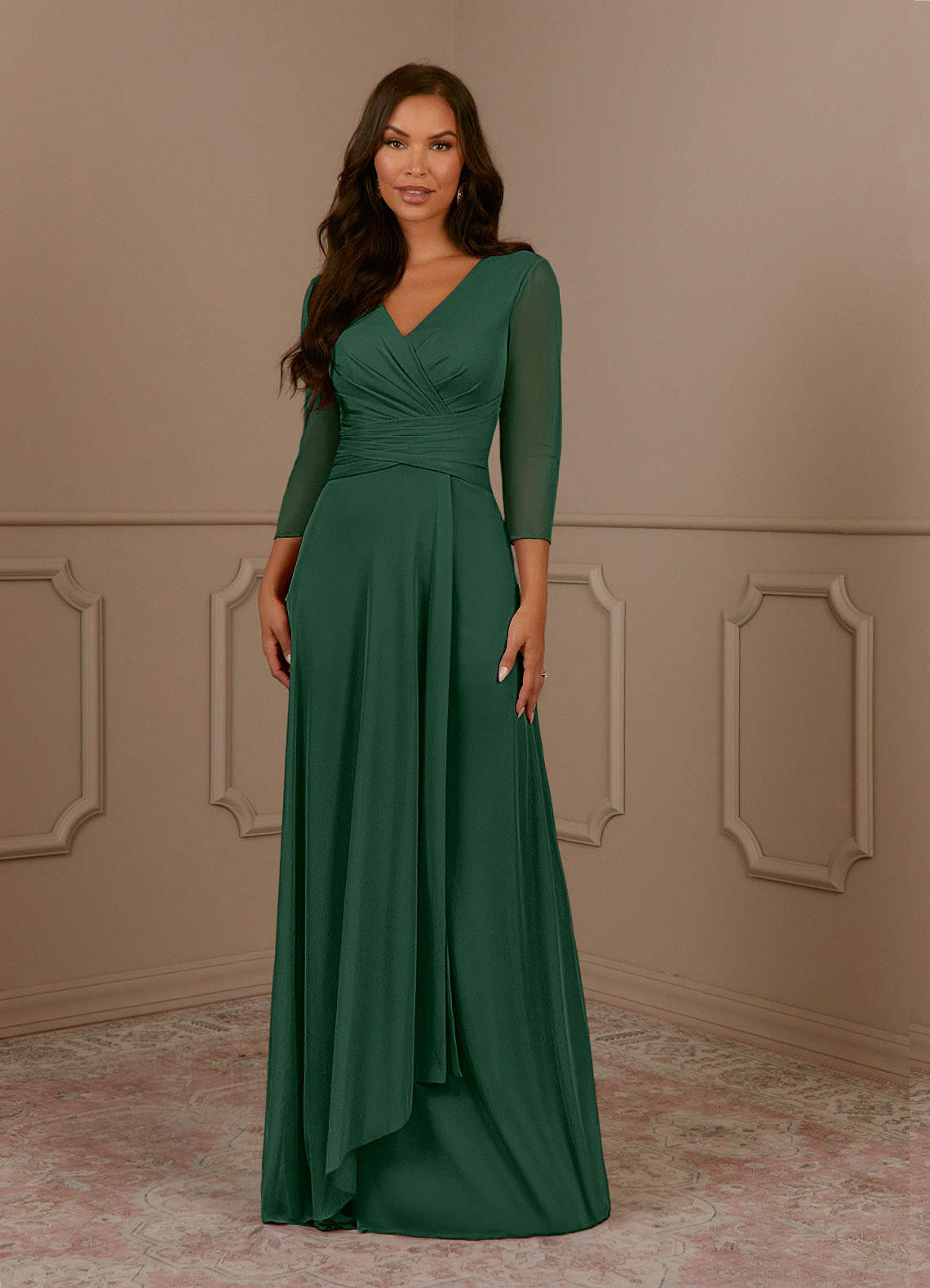 Annetta A-Line V-Neck Mesh Mother of the Bride Dress in Dark Green
