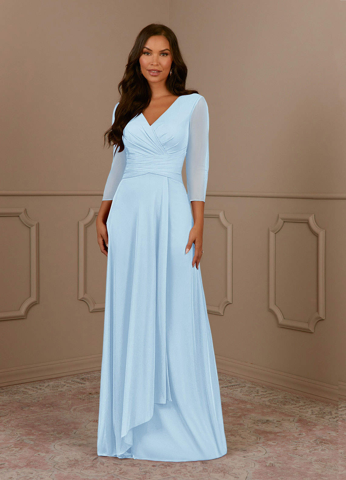Annetta A-Line V-Neck Mesh Mother of the Bride Dress in Sky Blue