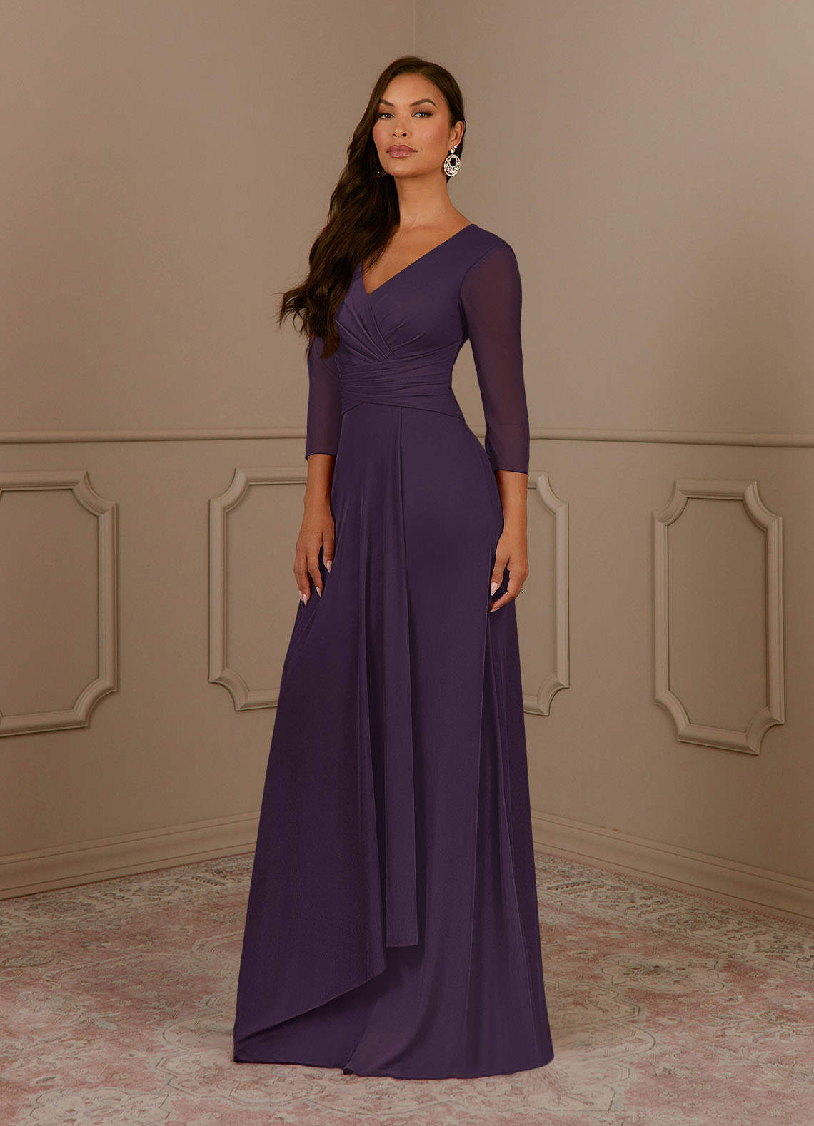 Annetta A-Line V-Neck Mesh Mother of the Bride Dress in Plum