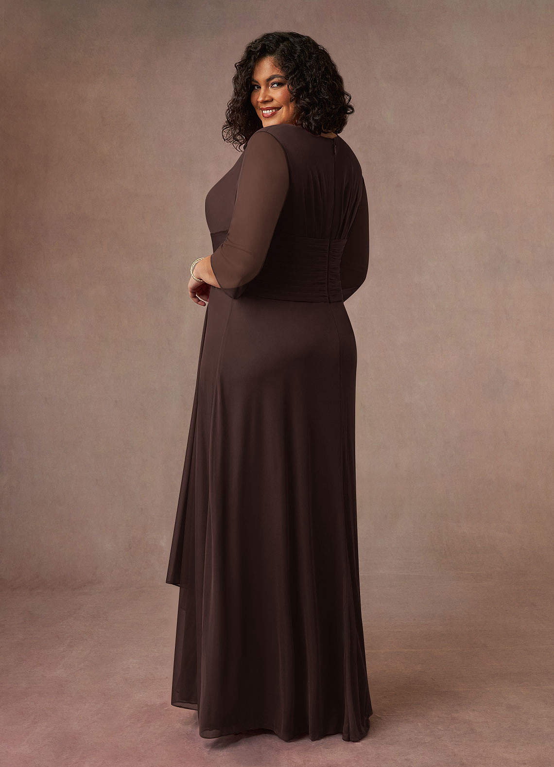Annetta A-Line V-Neck Mesh Mother of the Bride Dress in Ganache