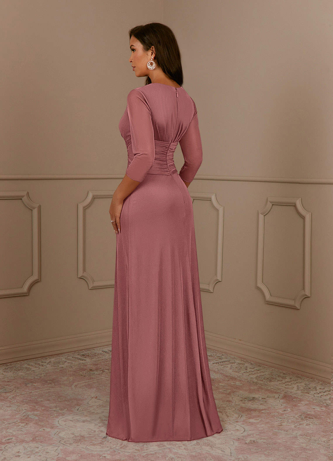 Annetta A-Line V-Neck Mesh Mother of the Bride Dress in Grape