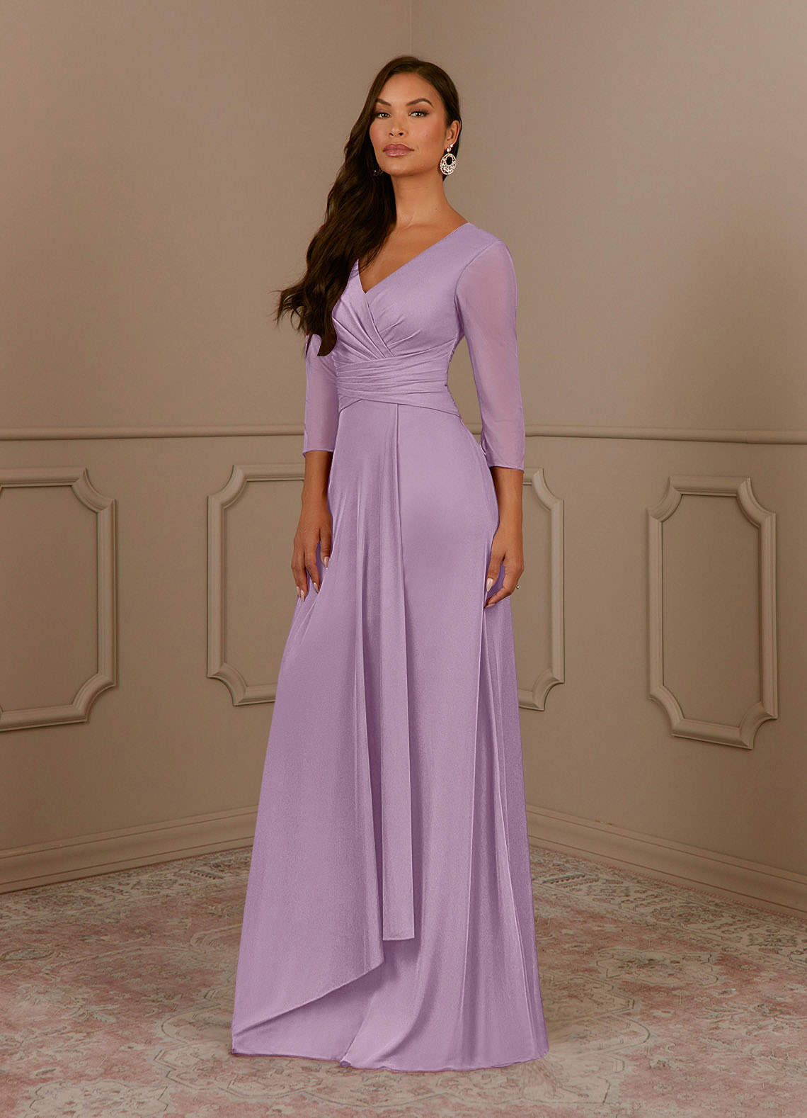 Annetta A-Line V-Neck Mesh Mother of the Bride Dress in Wisteria