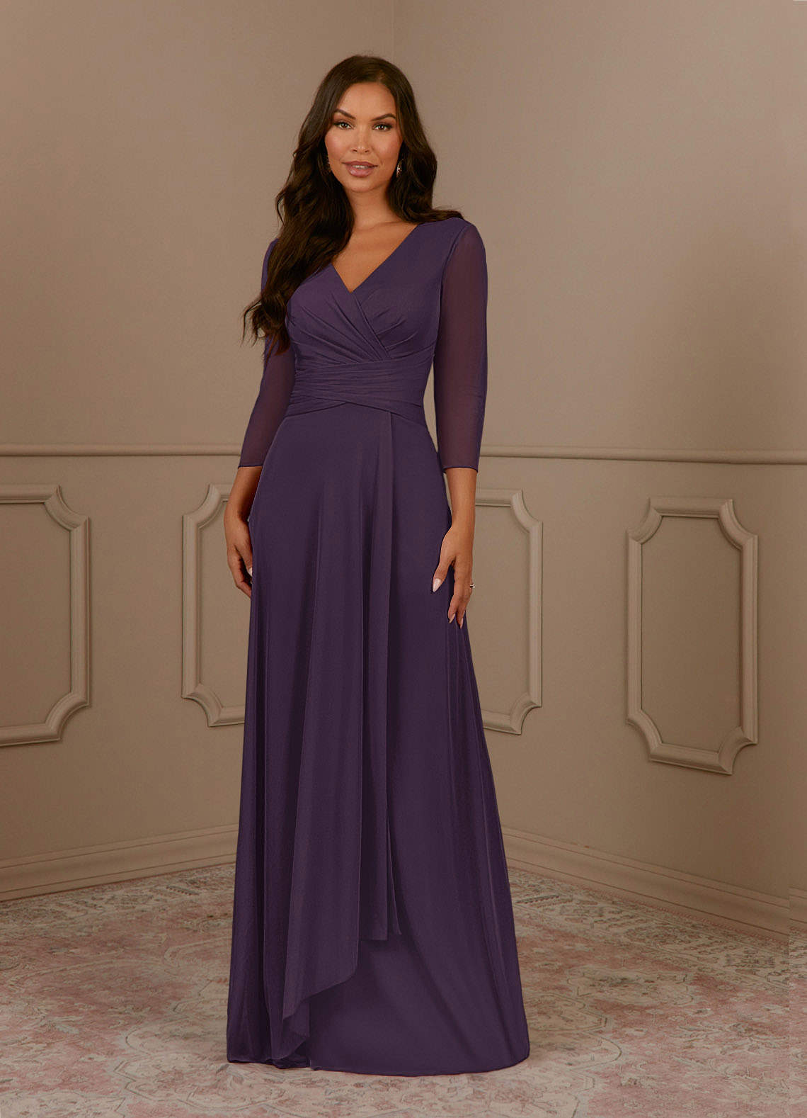 Annetta A-Line V-Neck Mesh Mother of the Bride Dress in Plum