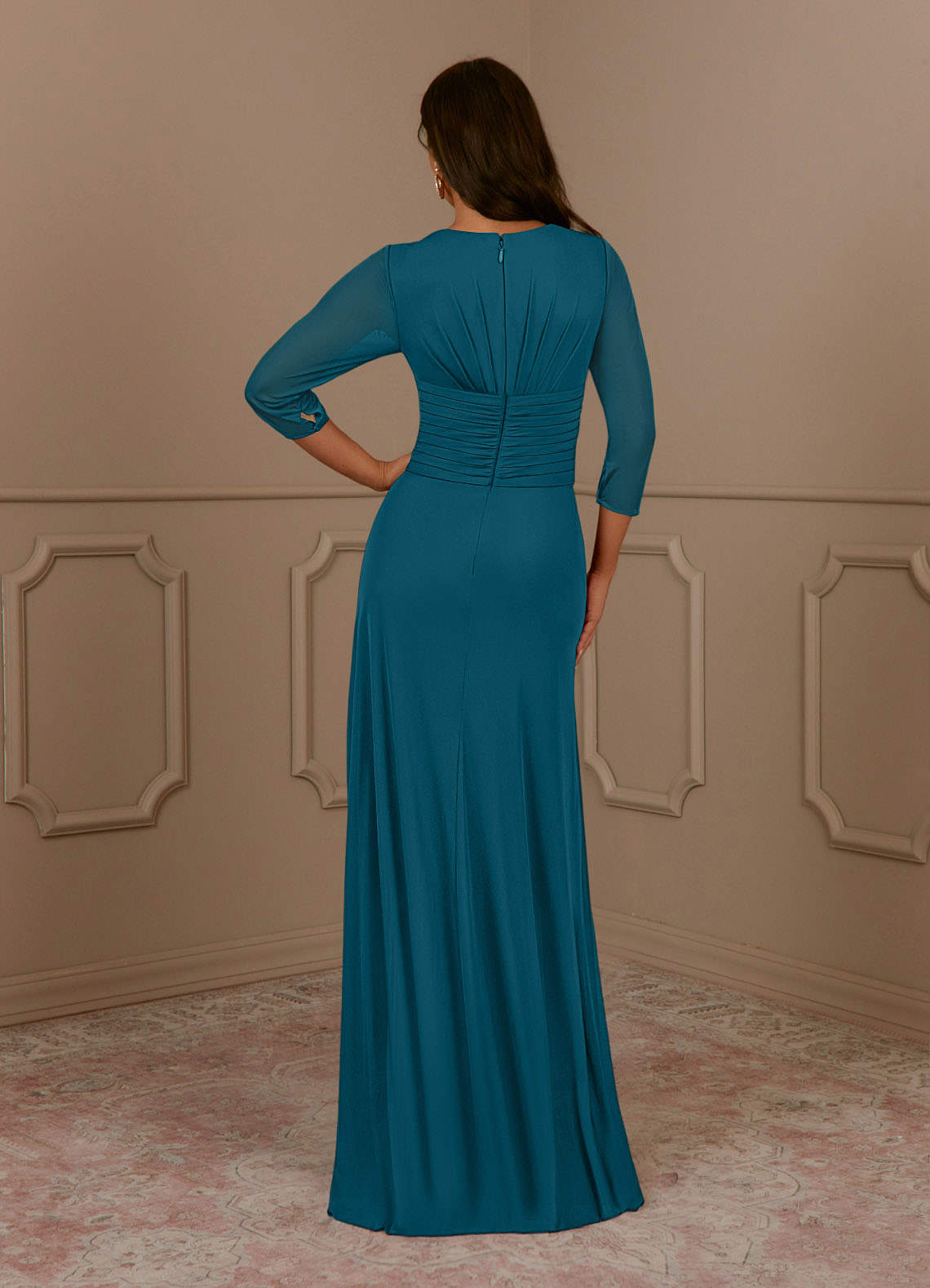 Annetta A-Line V-Neck Mesh Mother of the Bride Dress in Ink Blue