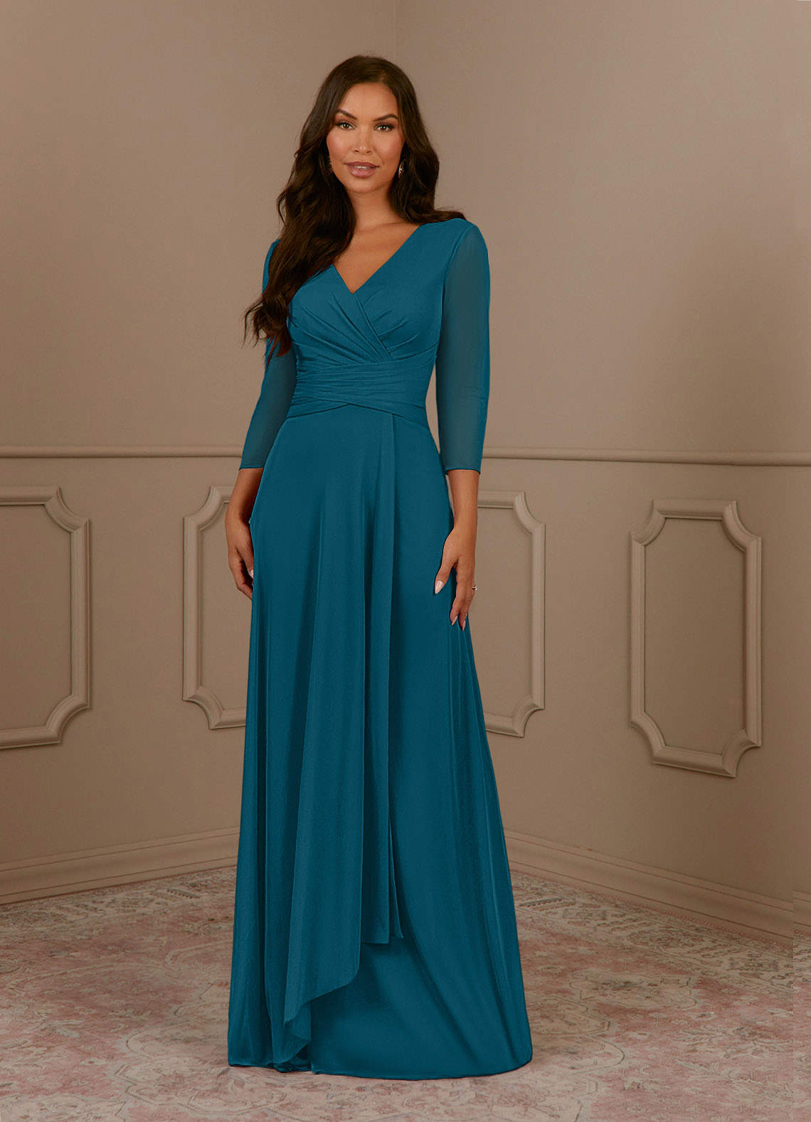 Annetta A-Line V-Neck Mesh Mother of the Bride Dress in Ink Blue