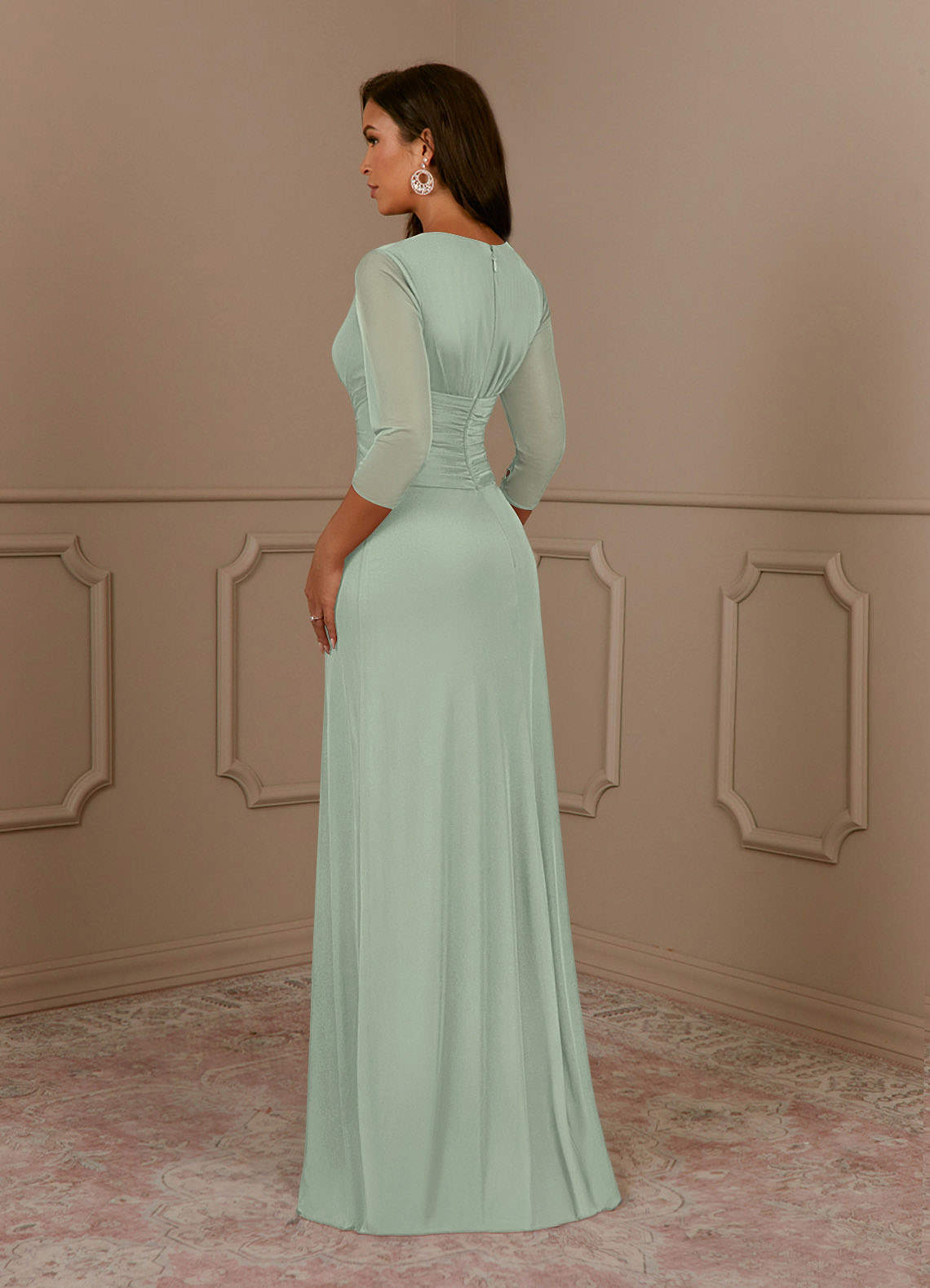 Annetta A-Line V-Neck Mesh Mother of the Bride Dress in Dusty Sage