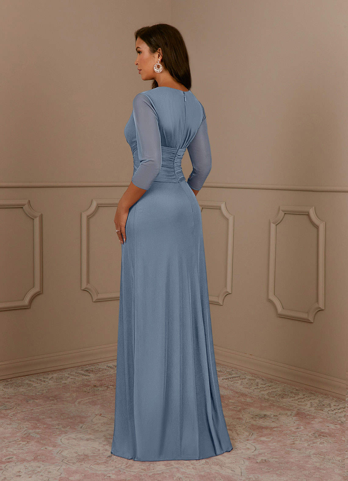 Annetta A-Line V-Neck Mesh Mother of the Bride Dress in Twilight